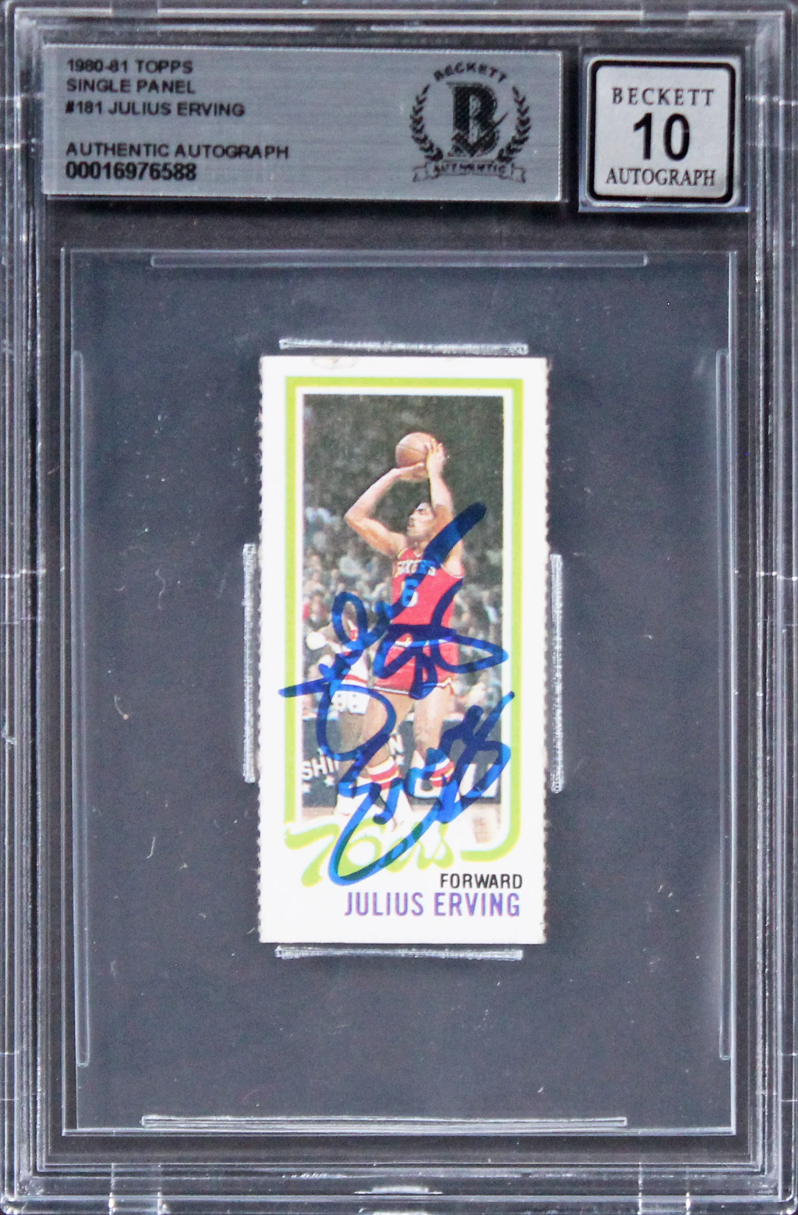 76ers Julius Erving Signed 1980 Topps Single Panel #181 Card Auto 10! BAS Slab - Image 2