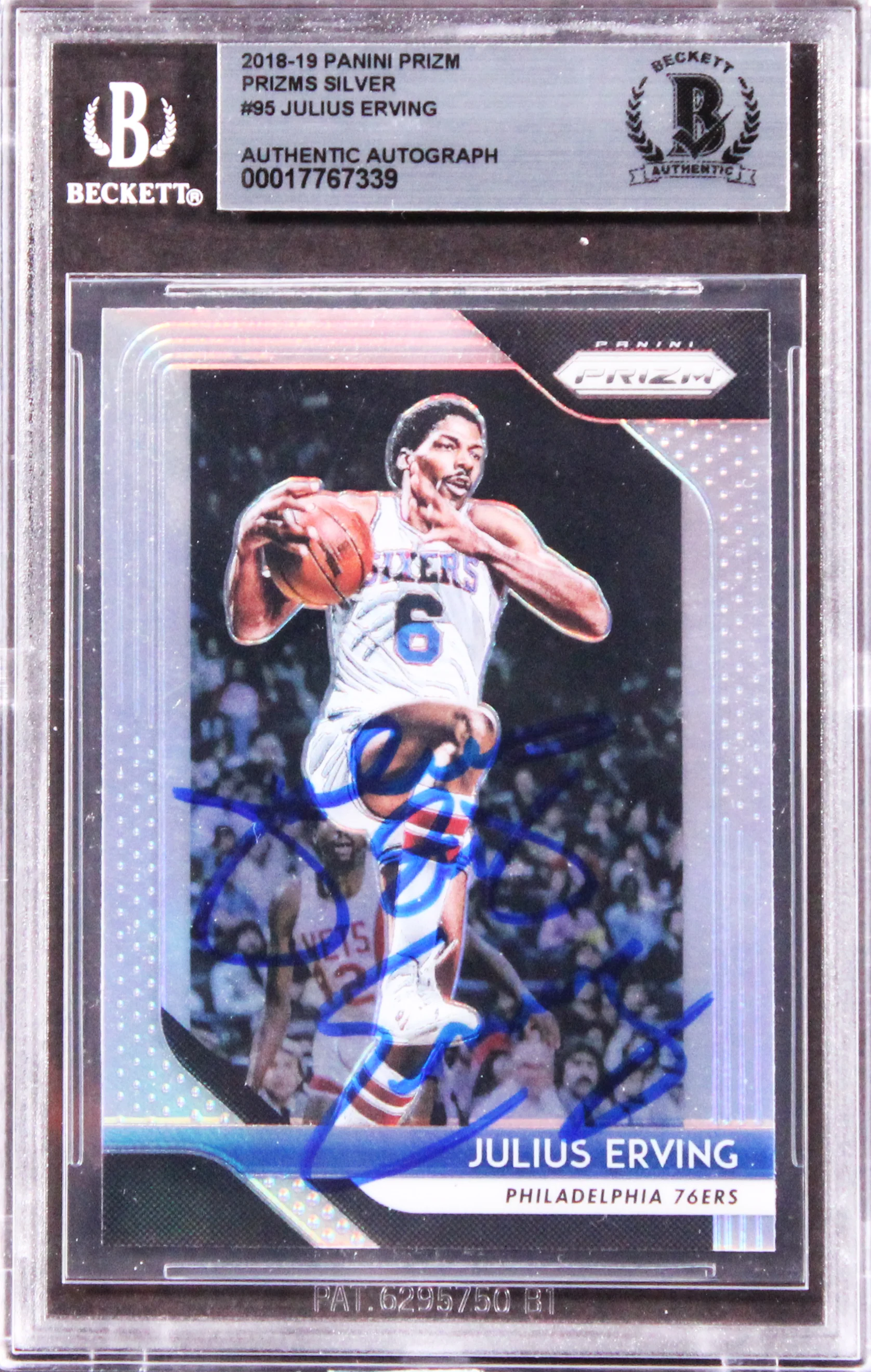 76ers Julius Erving Signed 2018 Panini Prizm Prizms Silver #95 Card BAS Slabbed - Image 2