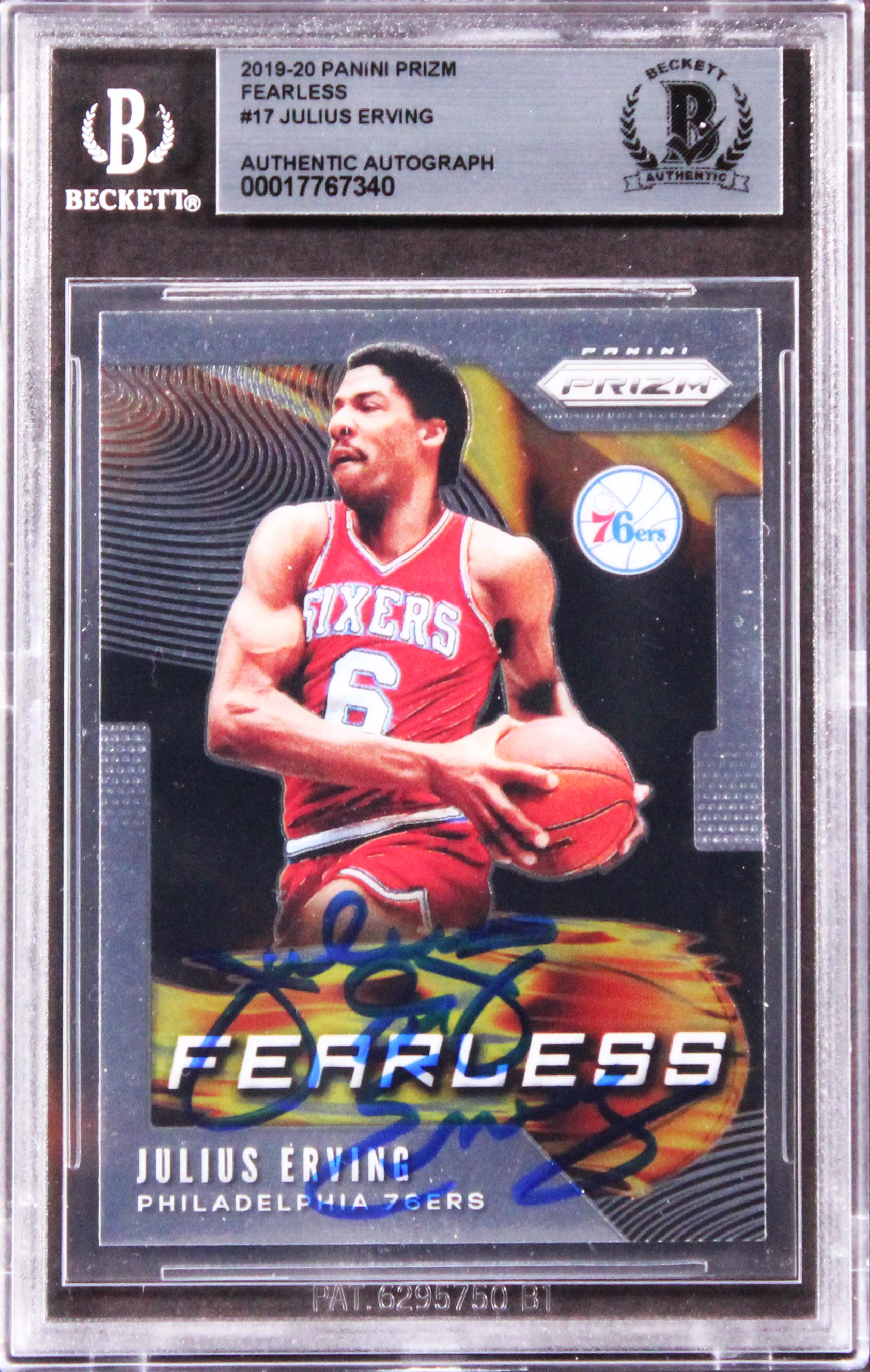 76ers Julius Erving Signed 2019 Panini Prizm Fearless #17 Card BAS Slabbed - Image 2