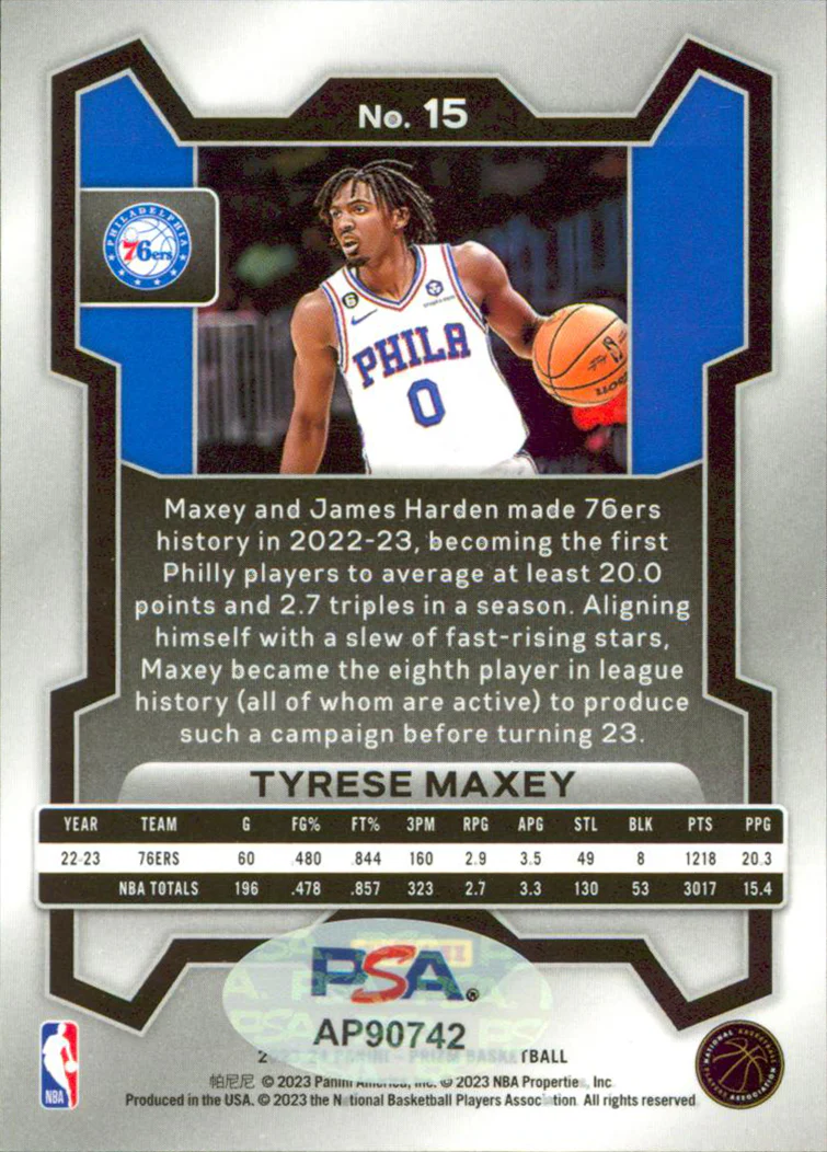 76ers Tyrese Maxey Authentic Signed 2023 Panini Prizm #15 Card PSA/DNA #AP90742 - Image 3