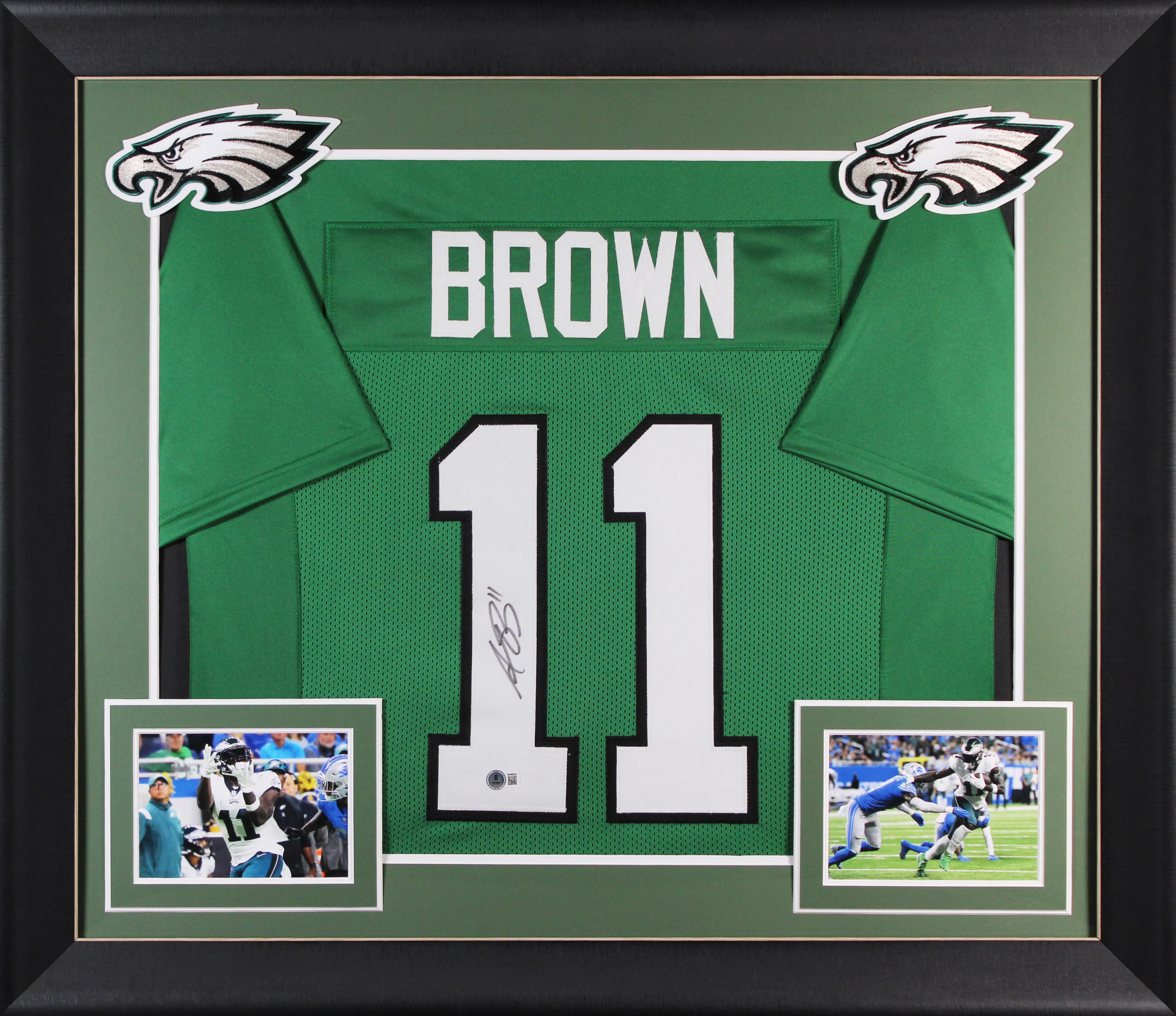 A.J. Brown Authentic Signed Kelly Green Pro Style Framed Jersey BAS Witnessed - Image 2