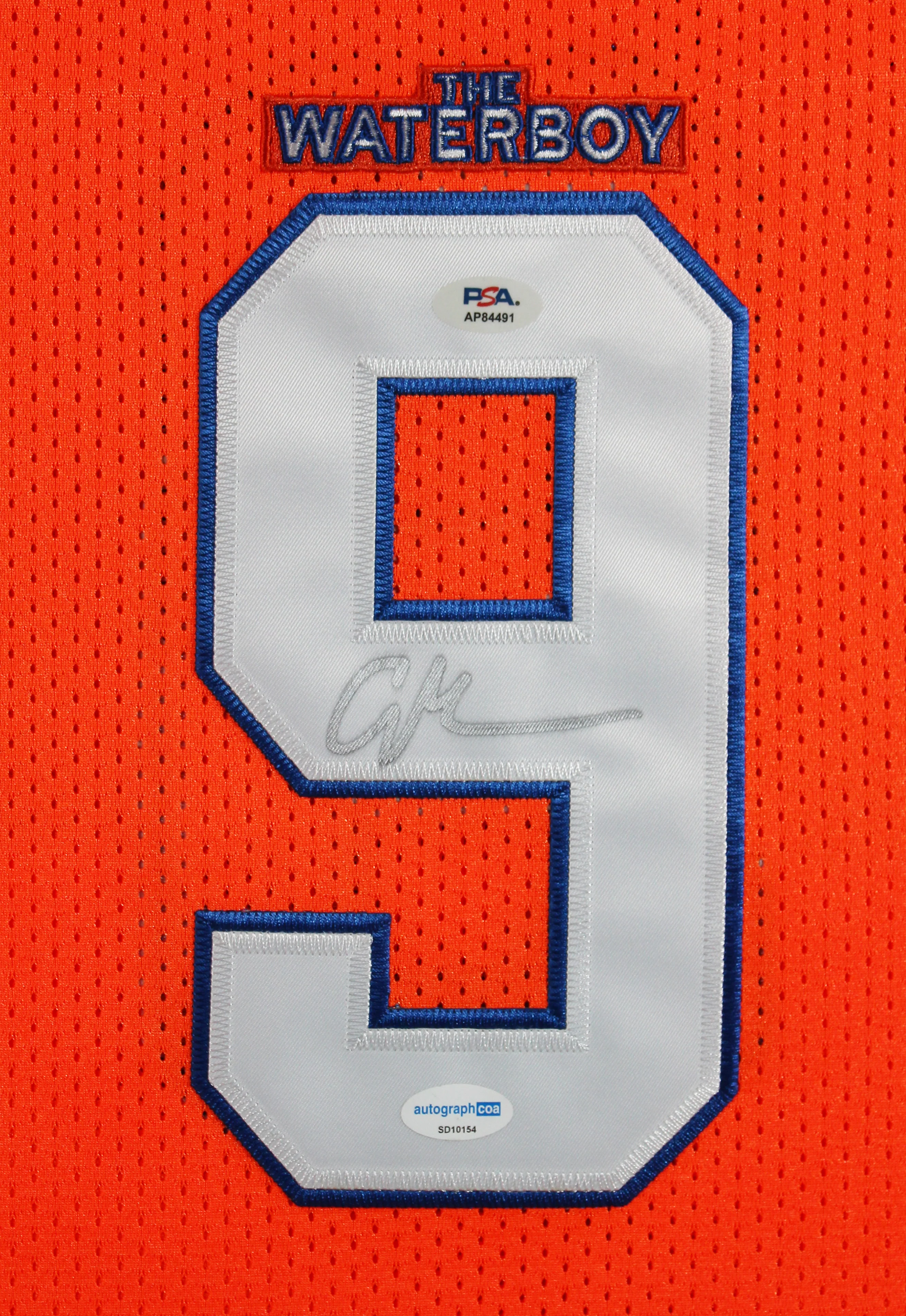 Adam Sandler The Waterboy Signed Orange Burbon Bowl Framed Jersey PSA #AP84491 - Image 3