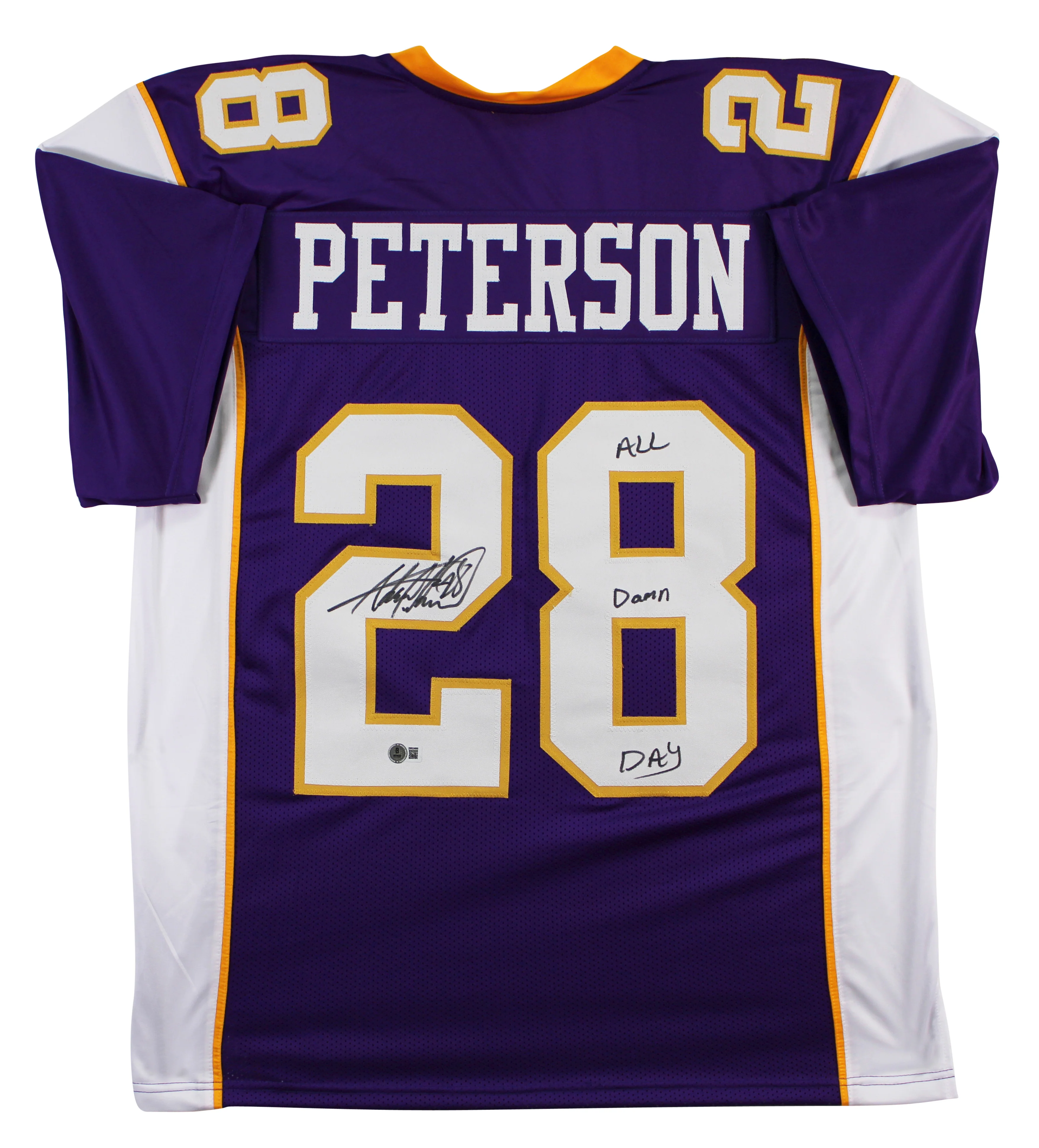 Adrian Peterson "All Damn Day" Signed Purple Pro Style Jersey BAS Witnessed - Image 2
