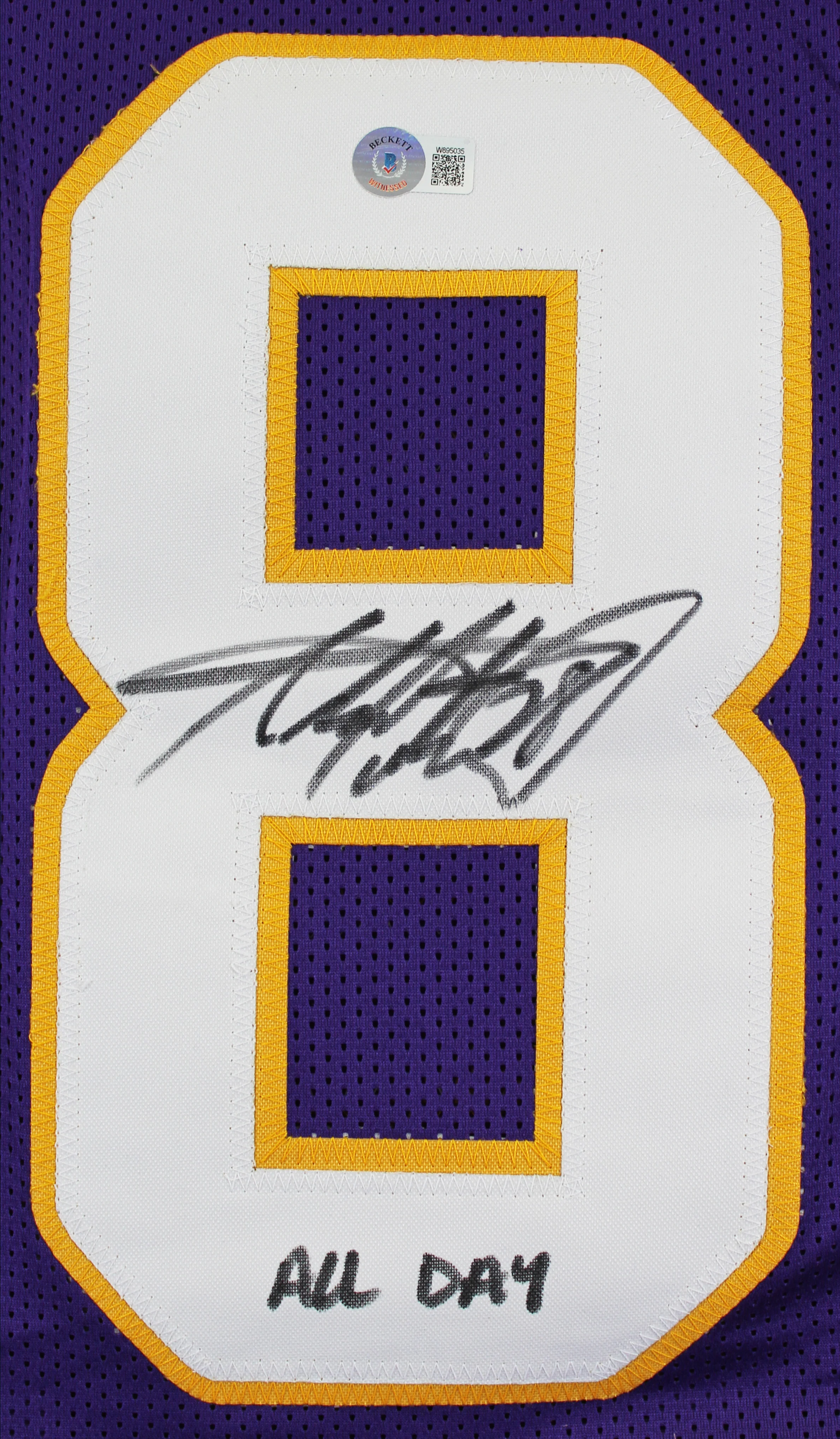 Adrian Peterson "All Day" Authentic Signed Purple Pro Style Jersey BAS Witnessed - Image 3