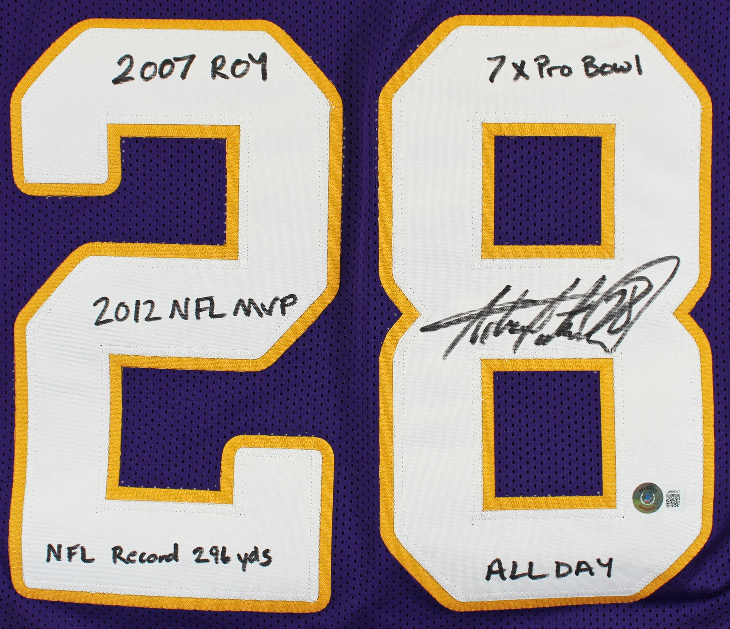 Adrian Peterson "Career Stat" Signed Purple Pro Style Jersey BAS Witnessed - Image 3