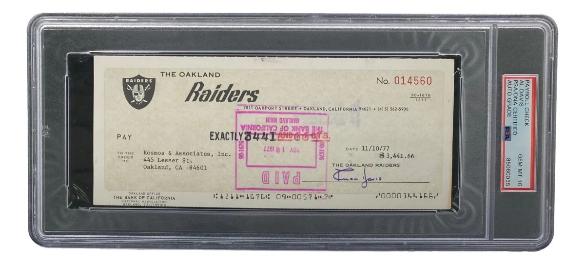 Al Davis Signed Oakland Raiders Bank Check #14560 PSA/DNA Gem MT 10 - Image 3
