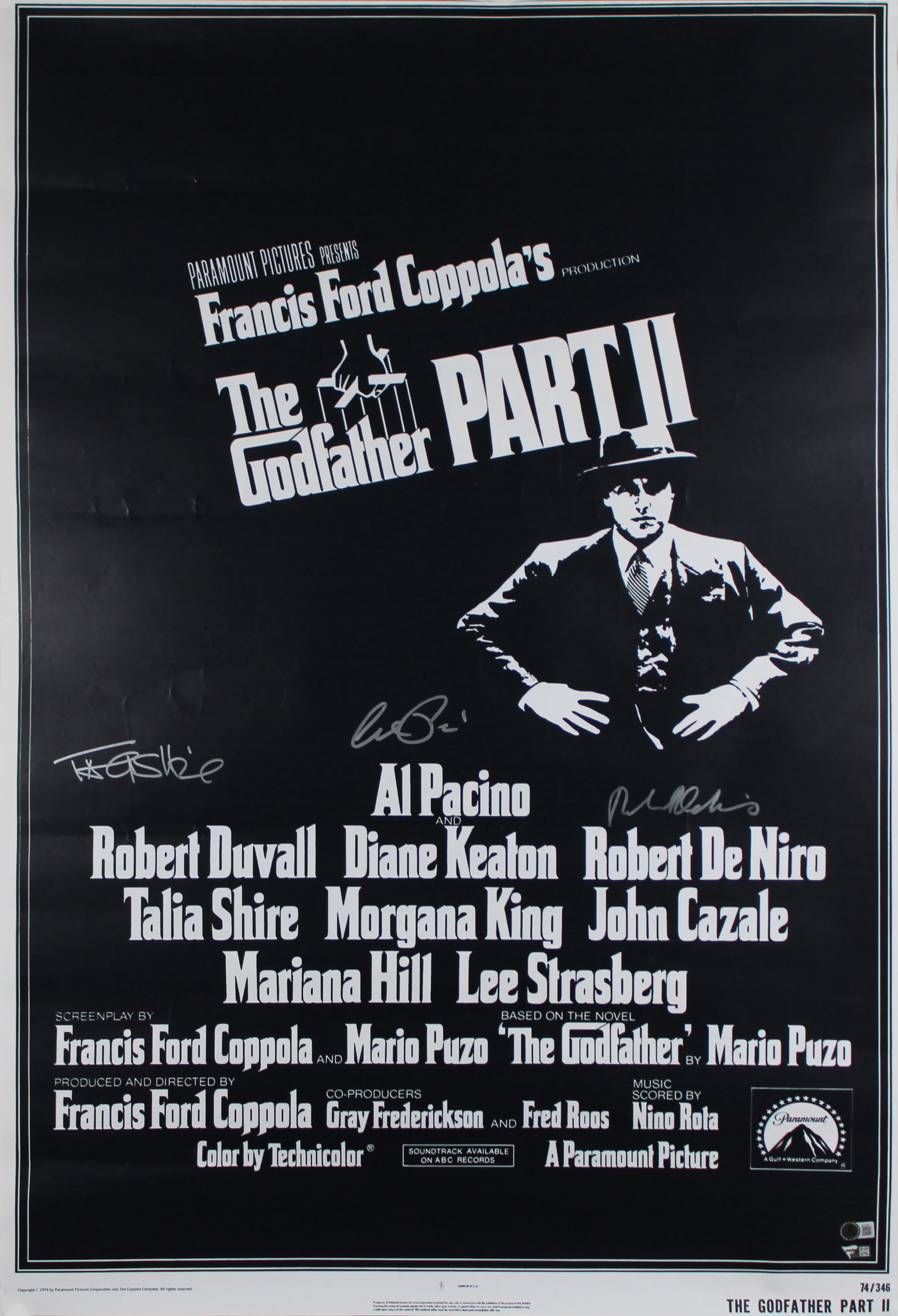 Al Pacino, Robert De Niro & Talia Shire The Godfather Signed 27x40 Poster BAS