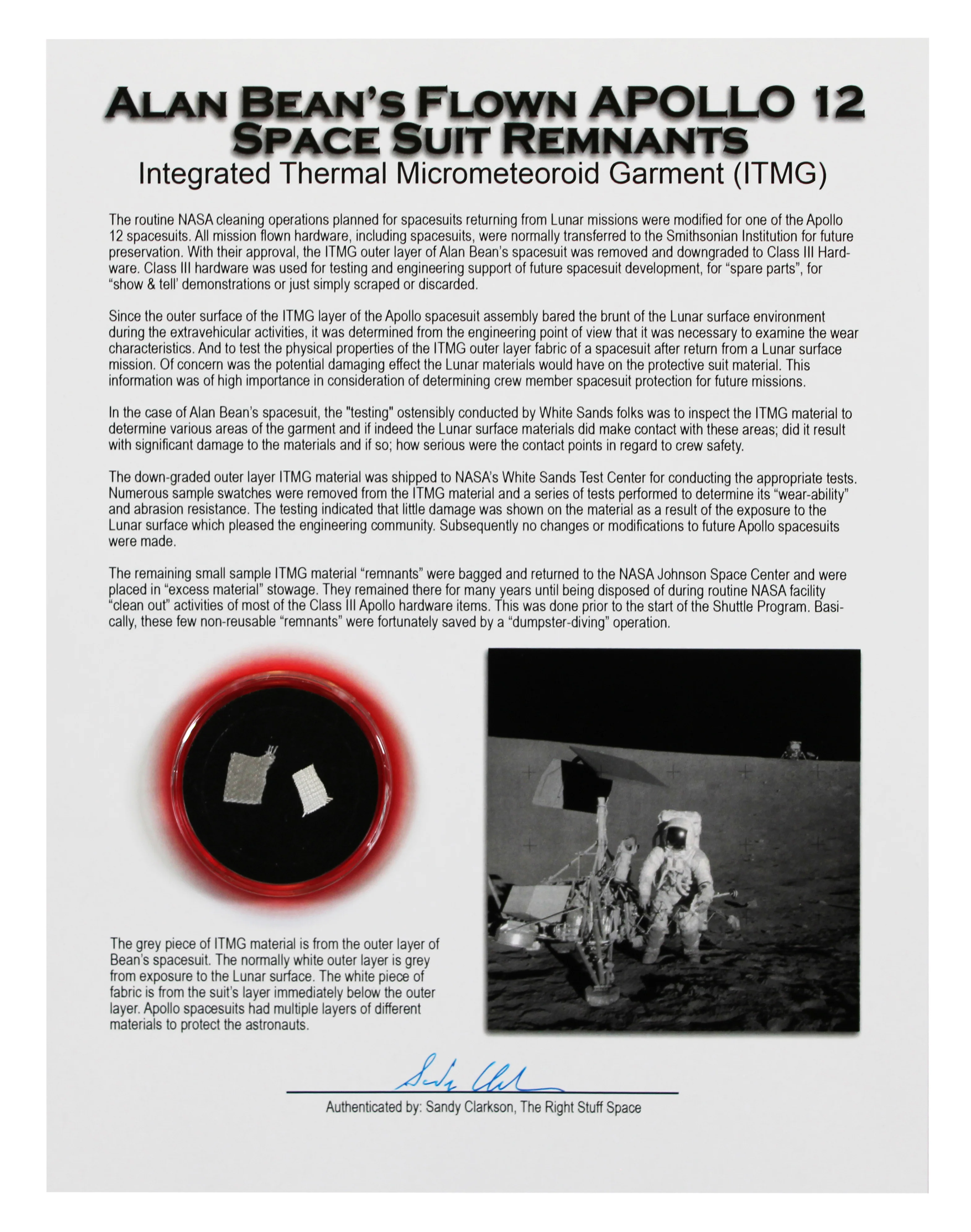 Alan Bean Flown 1969 Apollo 12 Outer & Secondary Layer Space Suit Remnants - Image 2