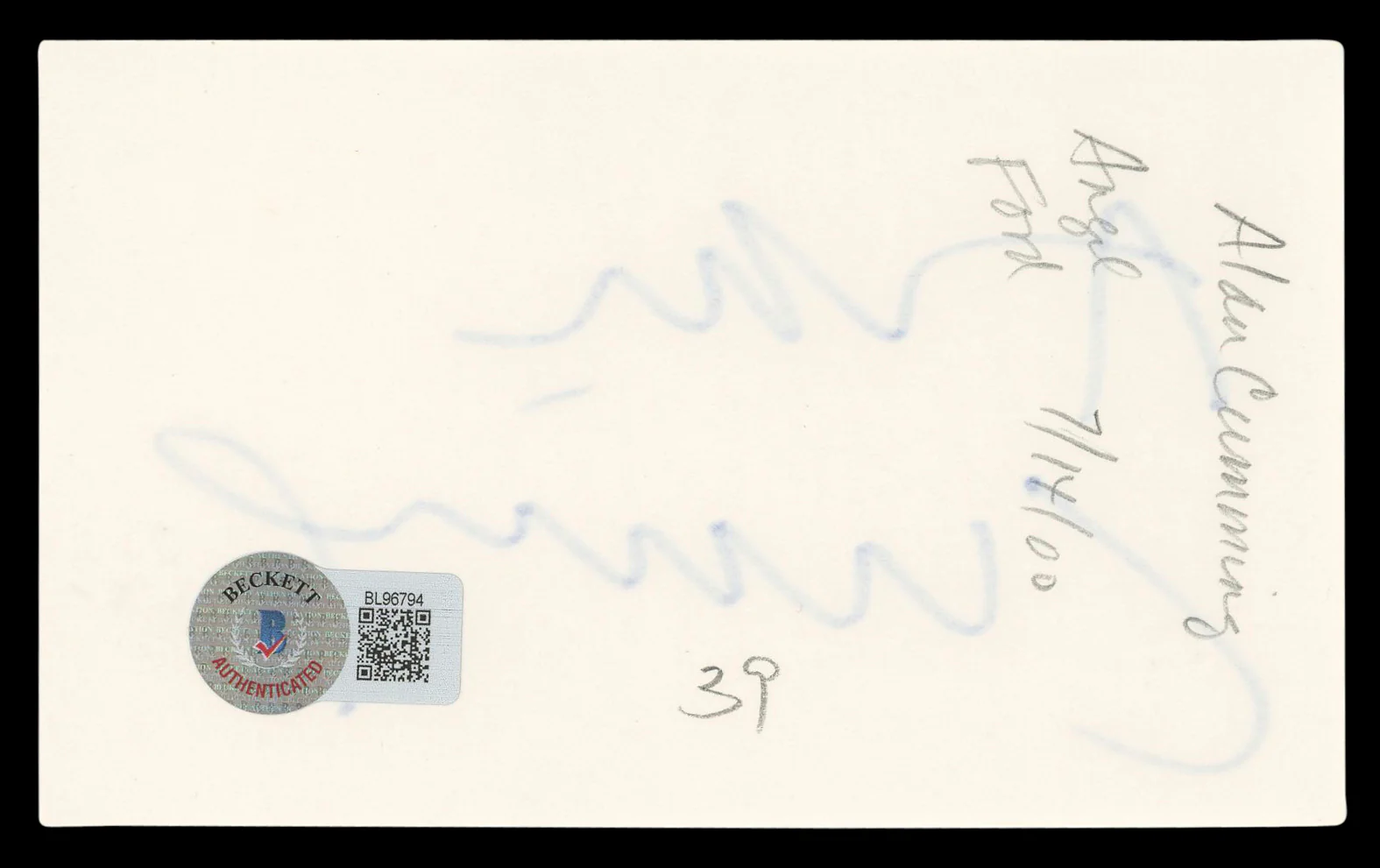 Alan Cumming The Good Wife Authentic Signed 3x5 Index Card BAS #BL96794 - Image 3