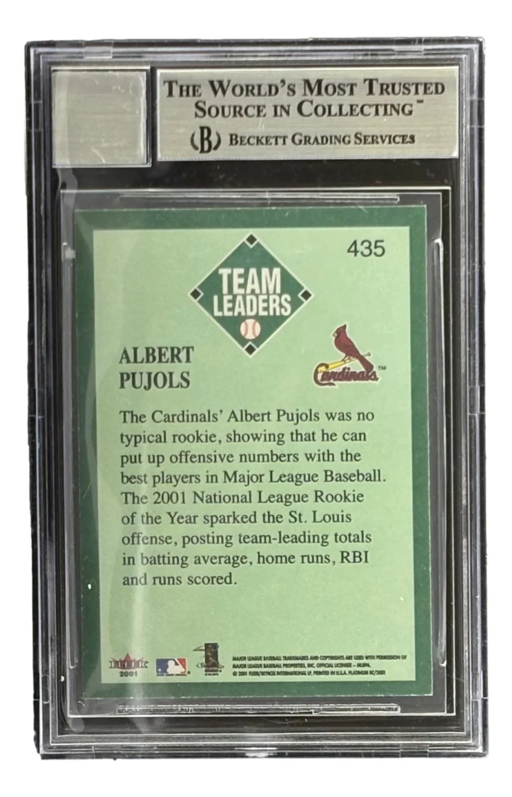 Albert Pujols Signed 2001 Fleer Platinum #435 Cardinals Rookie Card BAS Auto 10 - Image 2