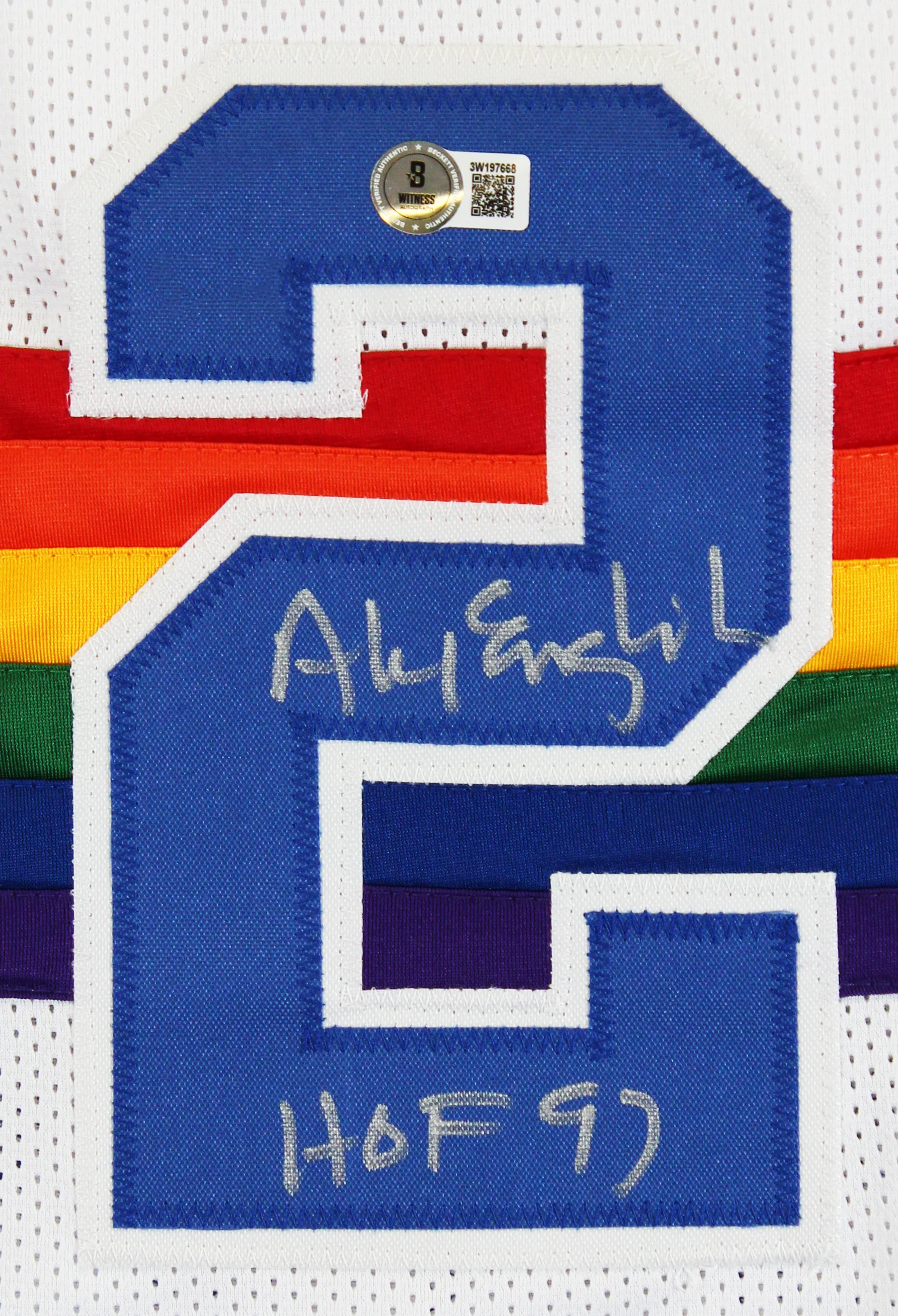 Alex English "HOF 97" Authentic Signed White Pro Style Jersey BAS Witnessed - Image 3