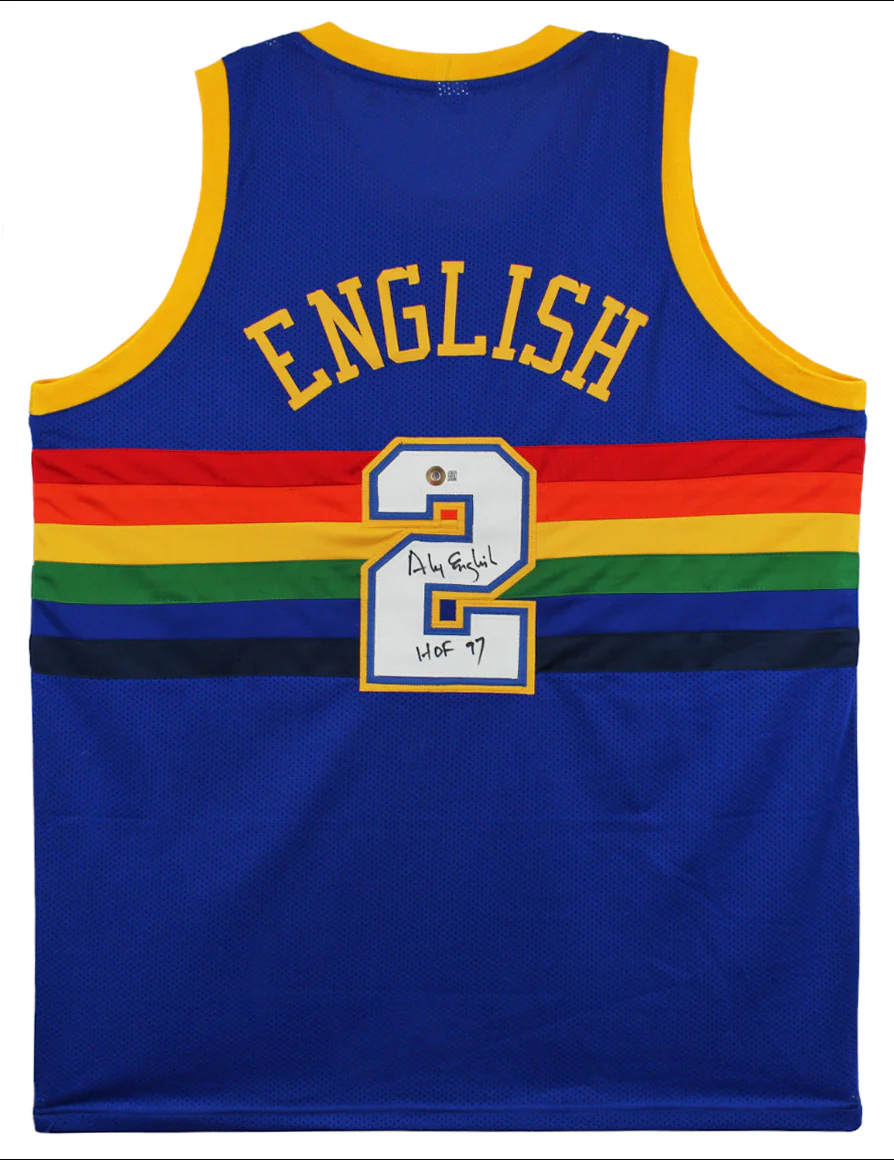 Alex English "HOF 97" Signed Blue TB Pro Style Jersey Autographed BAS Witnessed