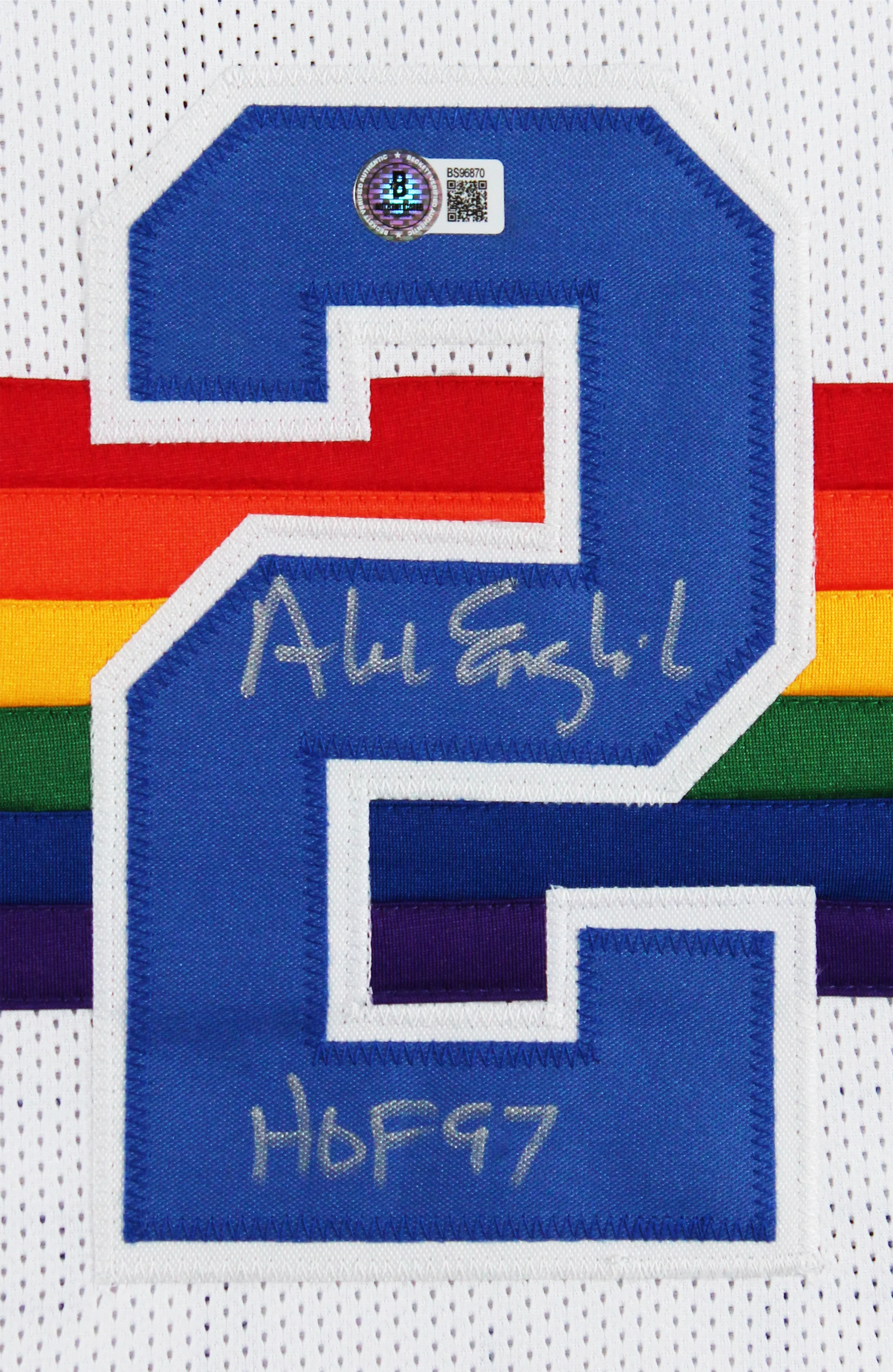 Alex English "HOF 97" Signed White Pro Style Framed Jersey BAS Witnessed - Image 3