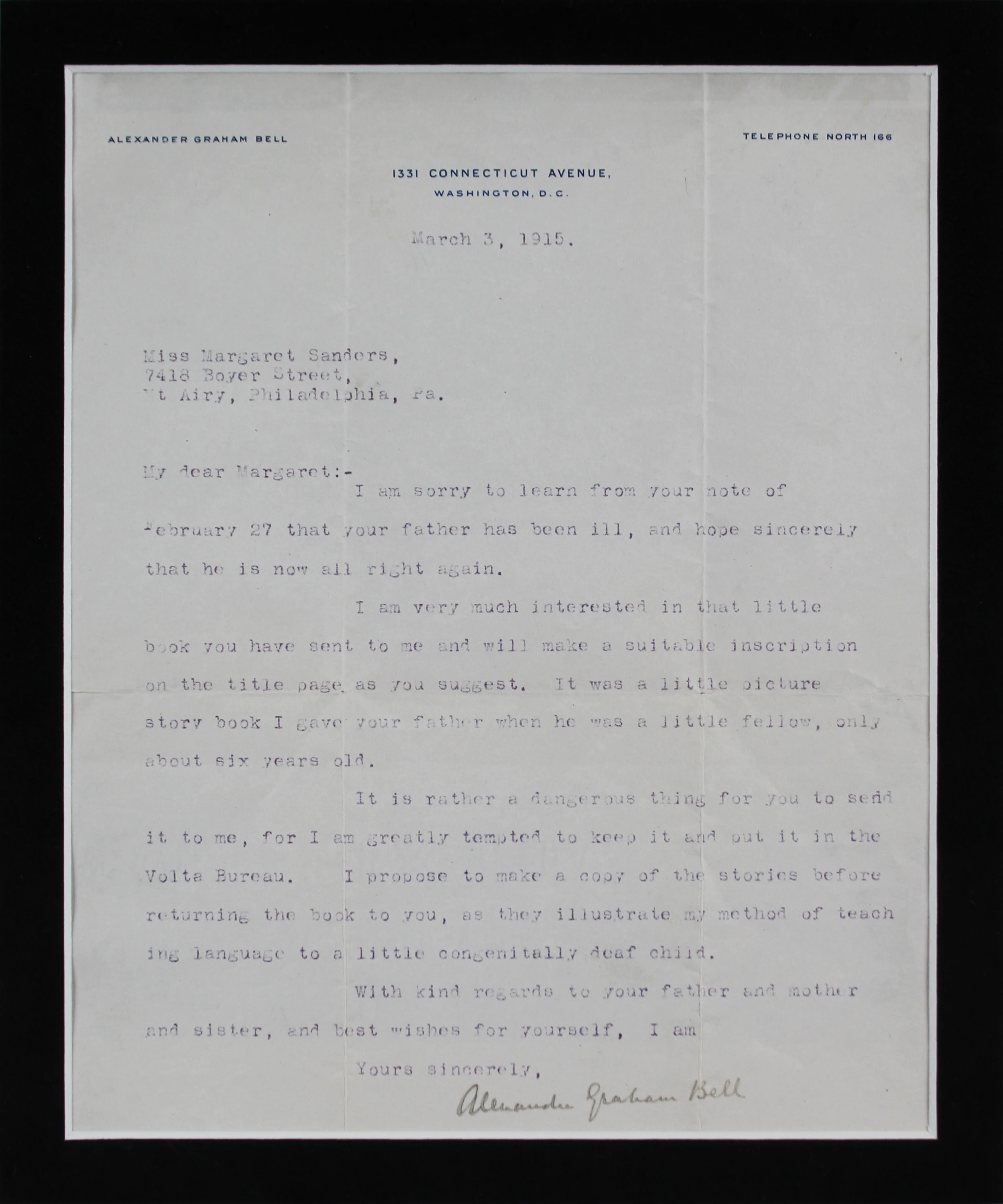 Alexander Graham Bell Authentic Signed & Framed 1915 Typed Letter BAS #A04949 - Image 3