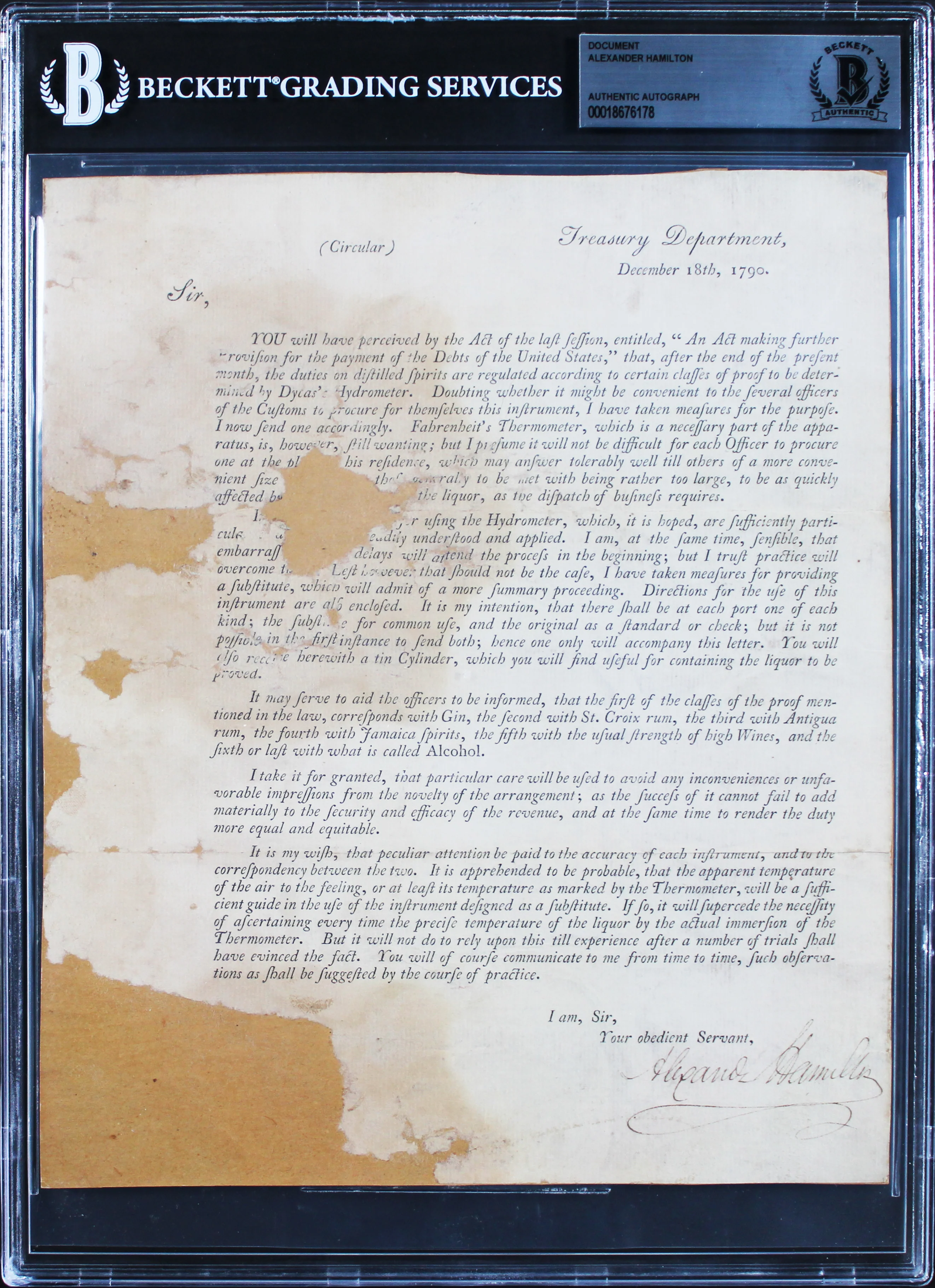 Alexander Hamilton Authentic Signed 8x9.75 1790 US Treasury Broadside BAS Slab - Image 2
