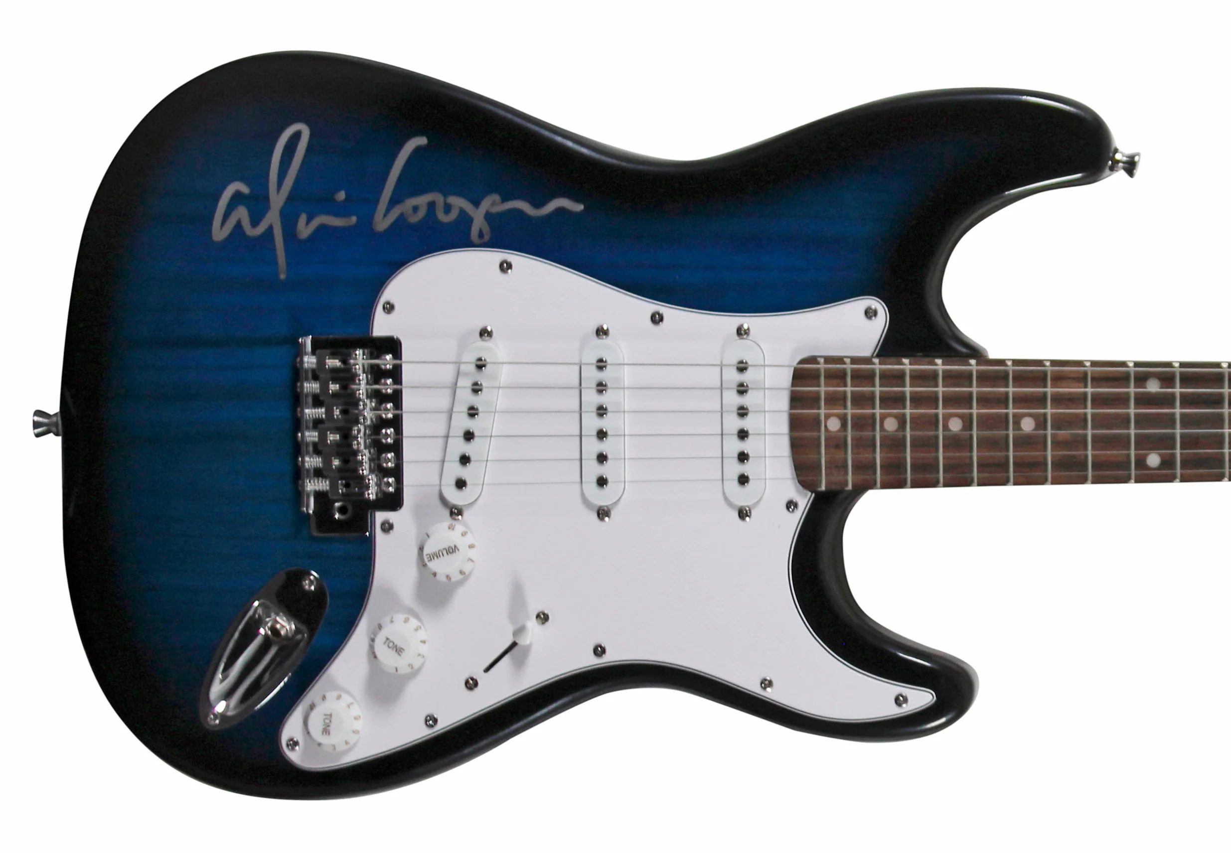 Alice Cooper Authentic Signed Blue Sunburst Electric Guitar BAS Witnessed - Image 2