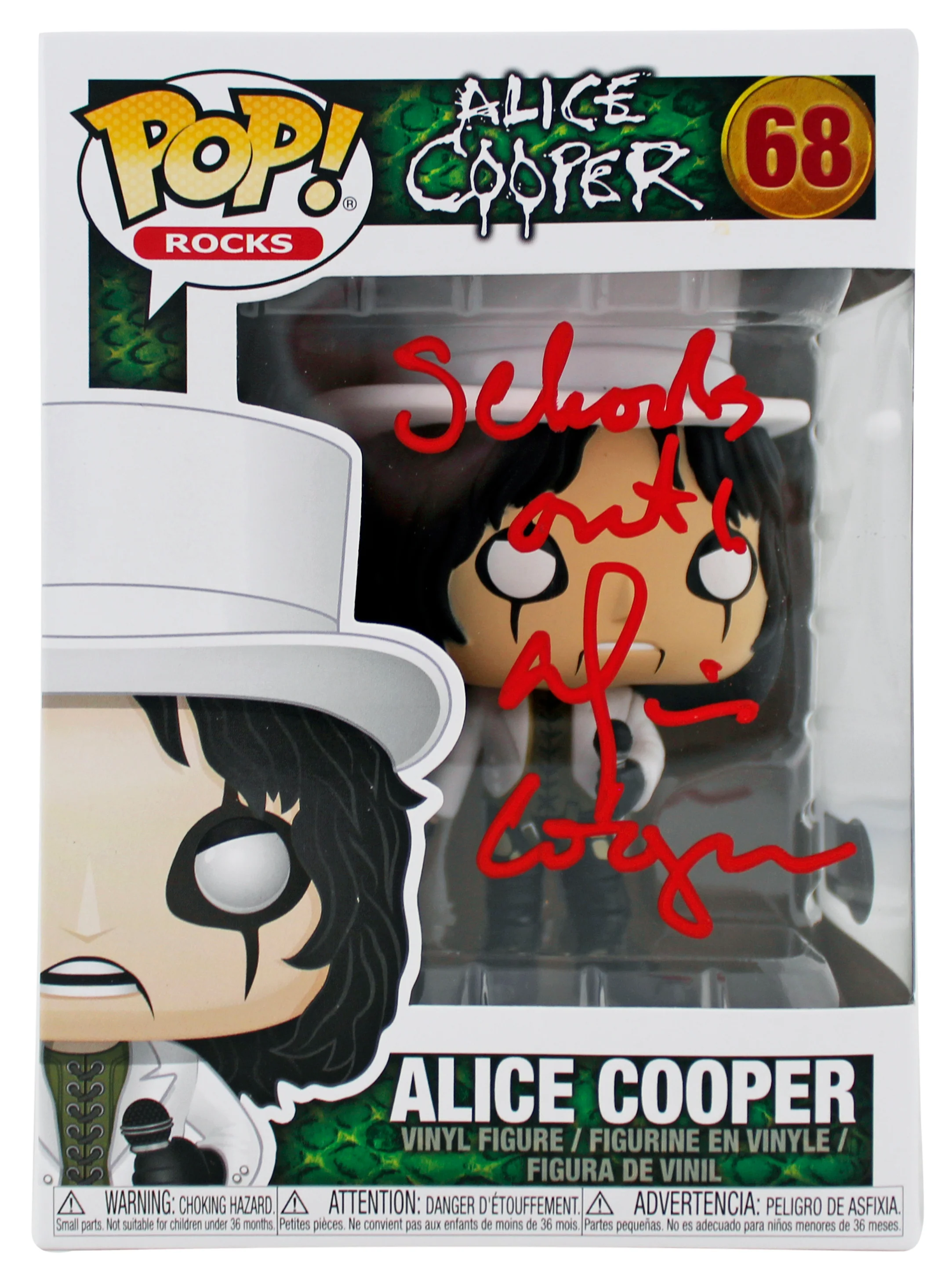 Alice Cooper "Schools Out" Signed Funko Pop Vinyl Figure #68 w/ Red Sig BAS Wit - Image 2