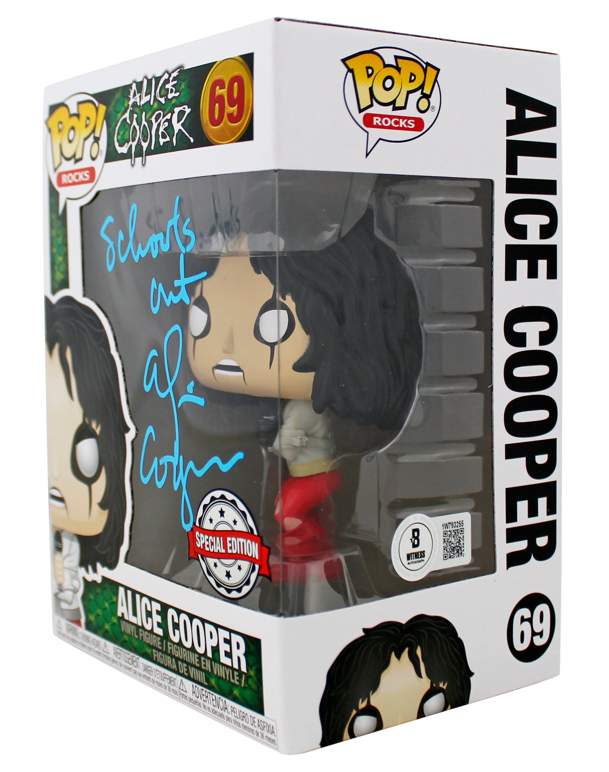 Alice Cooper "Schools Out" Signed Funko Pop Vinyl Figure #69 w/ Blue Sig BAS Wit - Image 3