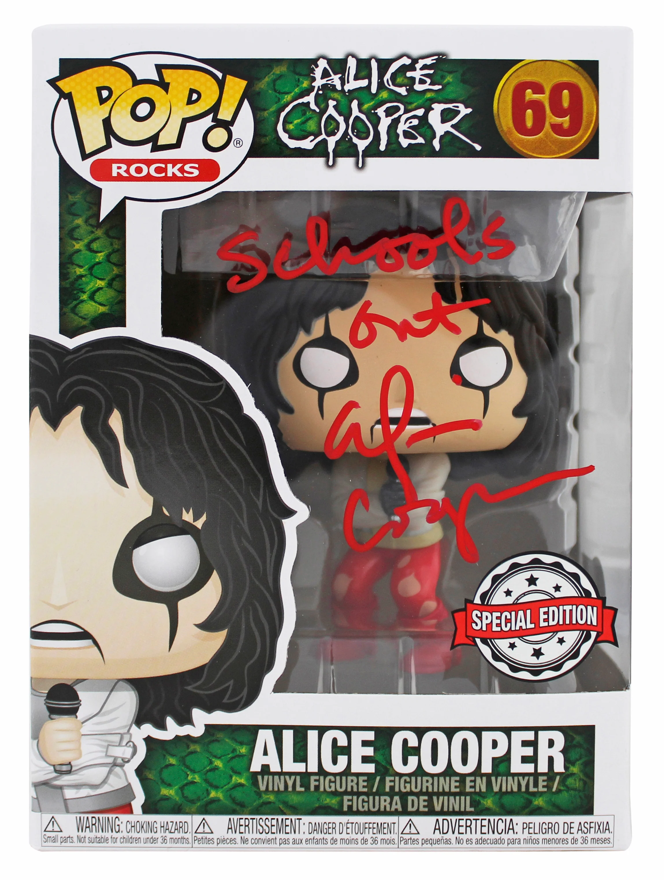 Alice Cooper "Schools Out" Signed Funko Pop Vinyl Figure #69 w/ Red Sig BAS Wit - Image 2