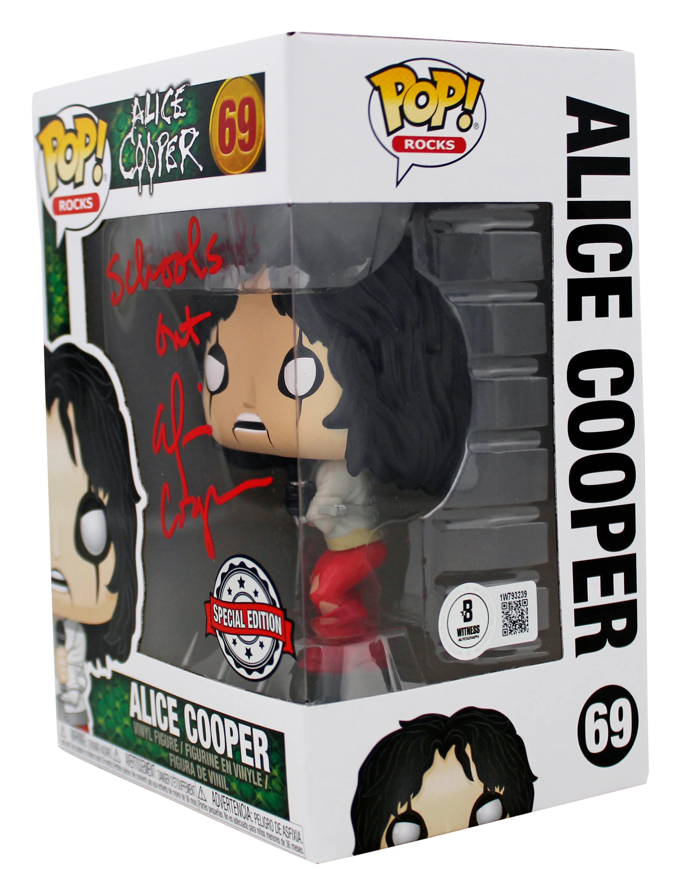 Alice Cooper "Schools Out" Signed Funko Pop Vinyl Figure #69 w/ Red Sig BAS Wit - Image 3