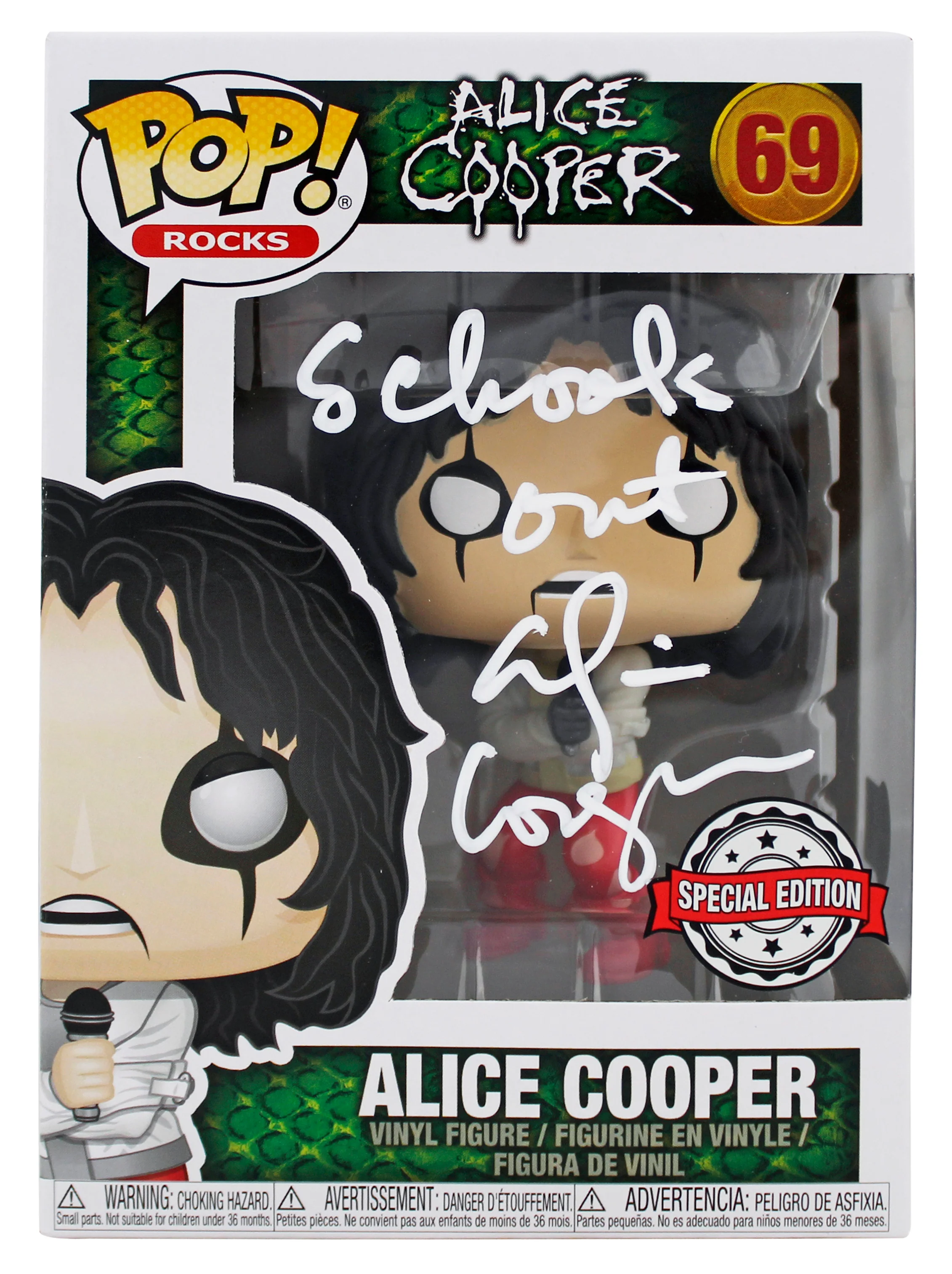 Alice Cooper "Schools Out" Signed Funko Pop Vinyl Figure #69 w/ White Sig BAS W - Image 2