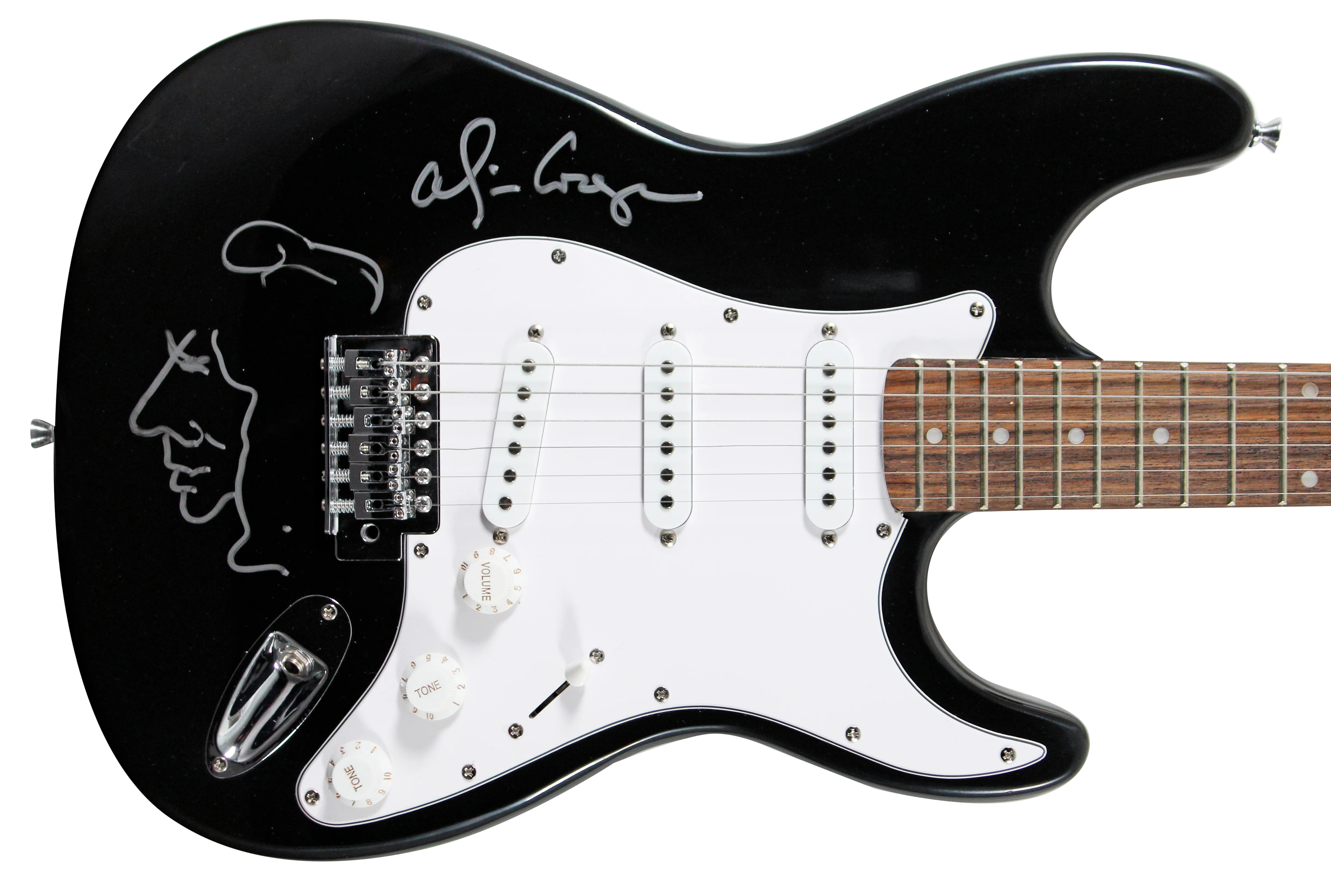 Alice Cooper Signed Black Electric Guitar w/ Self Portrait Sketch BAS Witnessed - Image 2