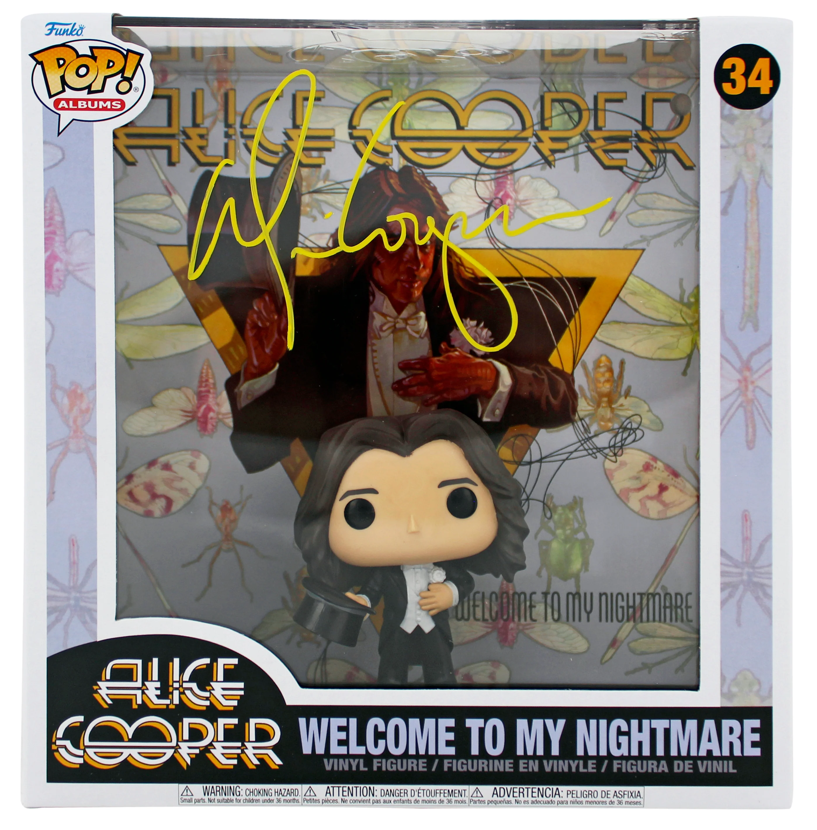 Alice Cooper Signed Funko Pop Vinyl Figure #34 w/ Yellow Sig BAS Witnessed - Image 2