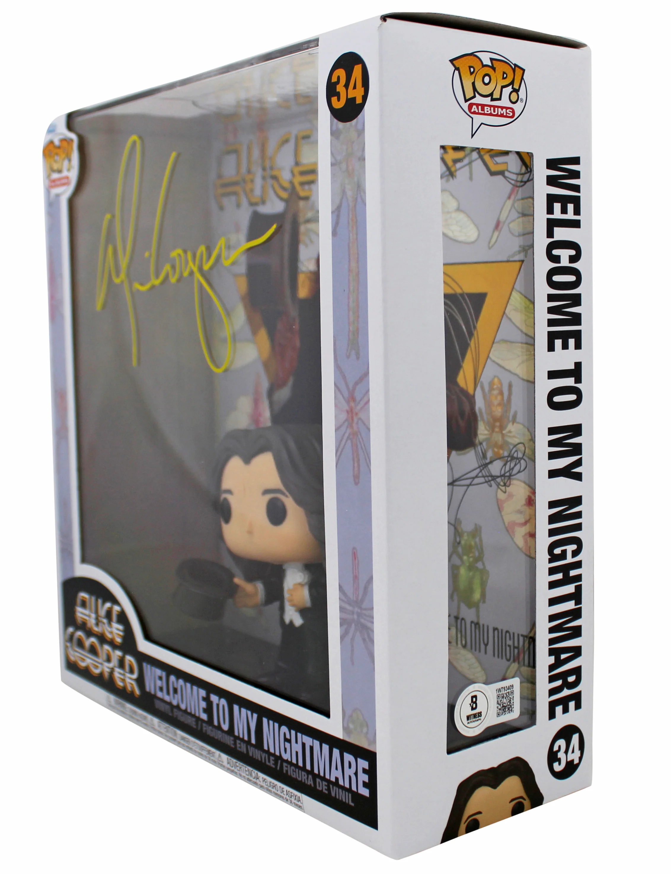 Alice Cooper Signed Funko Pop Vinyl Figure #34 w/ Yellow Sig BAS Witnessed - Image 3