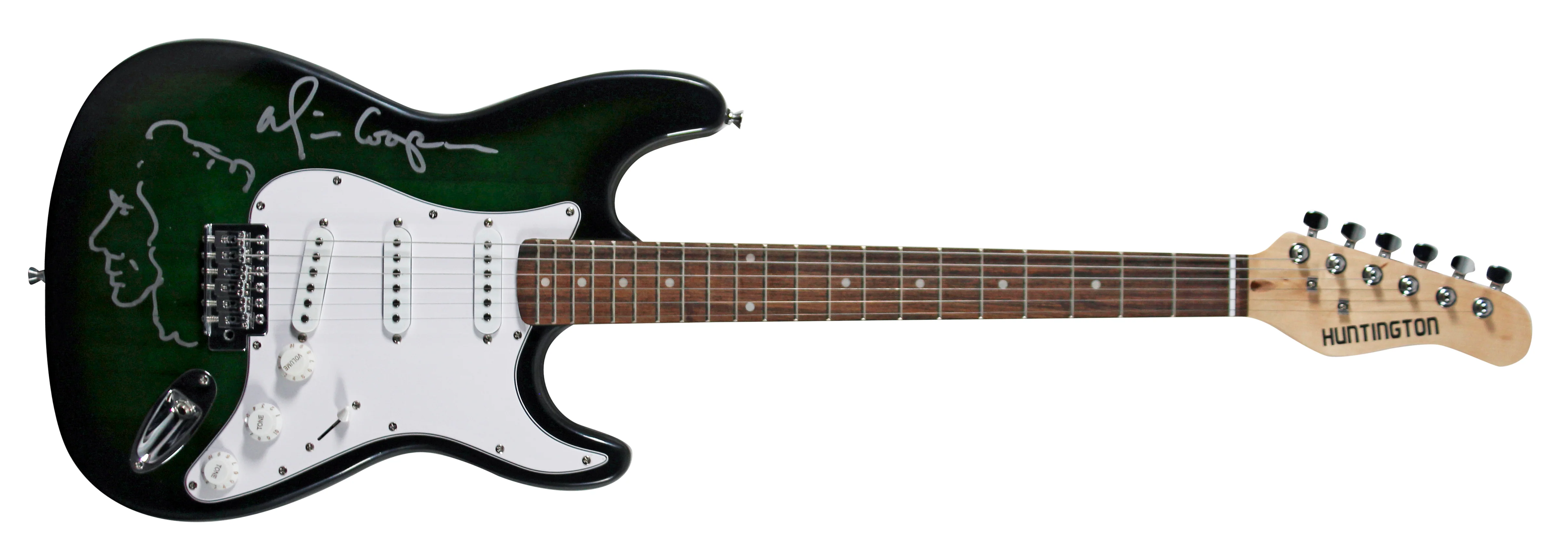 Alice Cooper Signed Green Sunburst Electric Guitar w/ Self Portrait Sketch BAS W - Image 3
