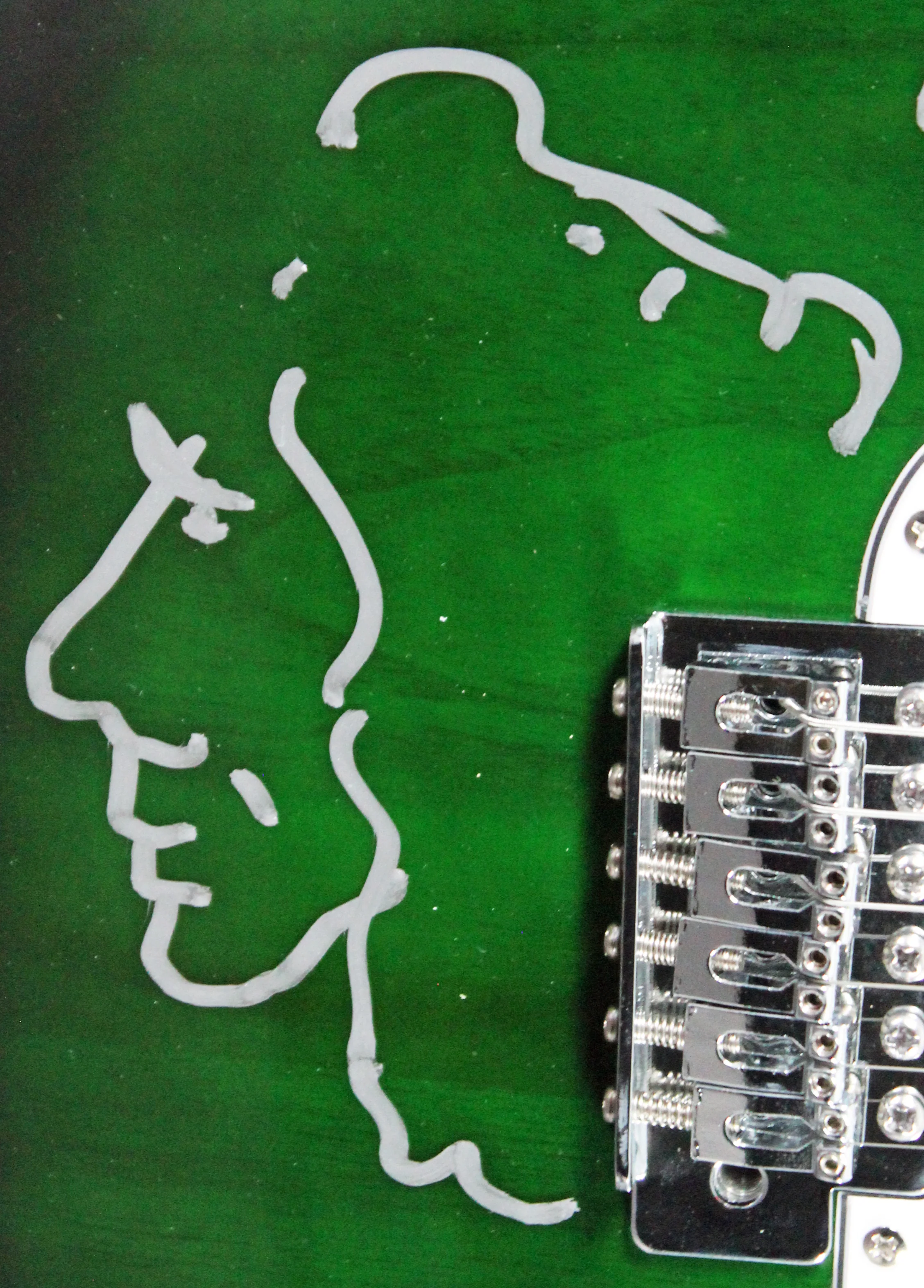 Alice Cooper Signed Green Sunburst Electric Guitar w/ Self Portrait Sketch BAS W - Image 5