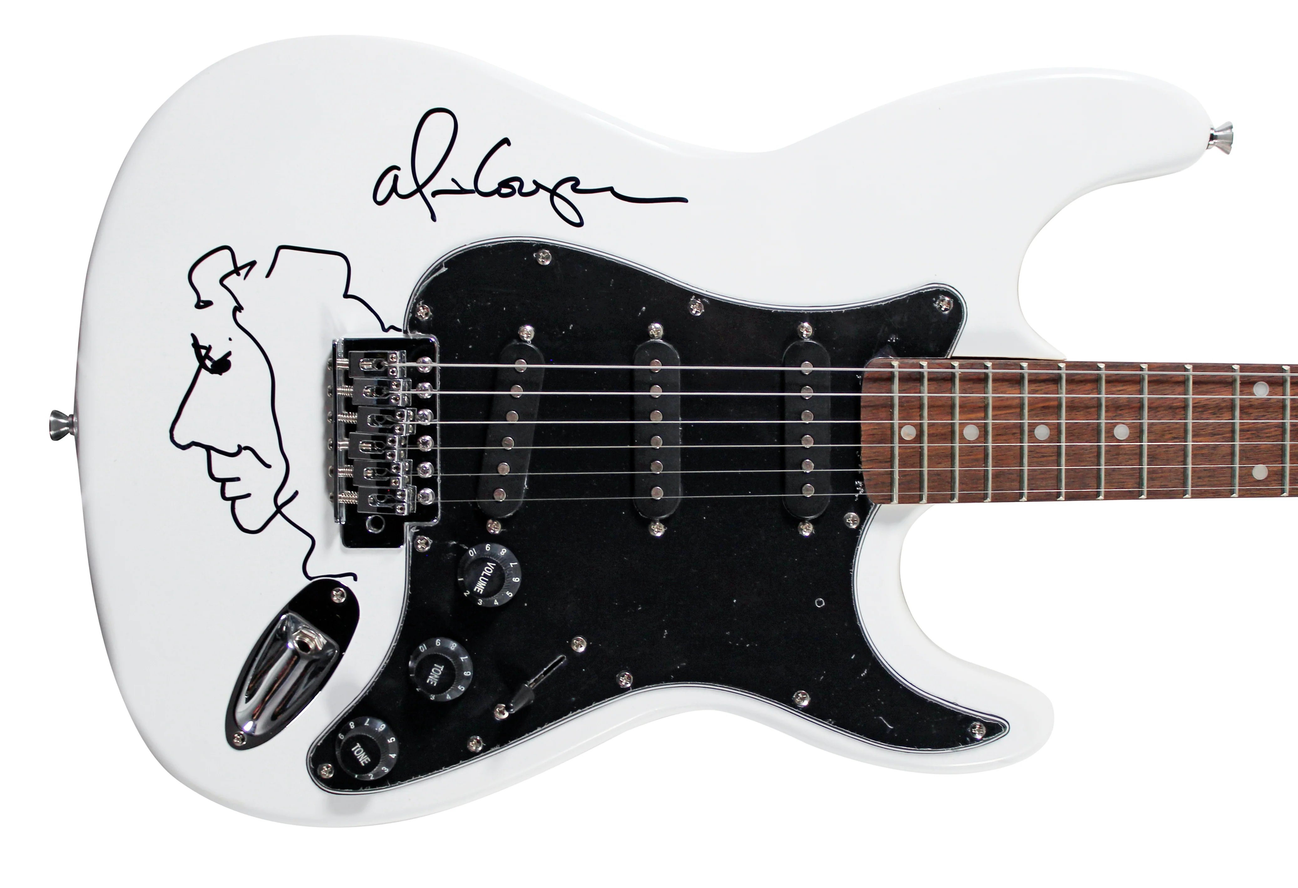 Alice Cooper Signed White Electric Guitar w/ Self Portrait Sketch BAS Witnessed - Image 2