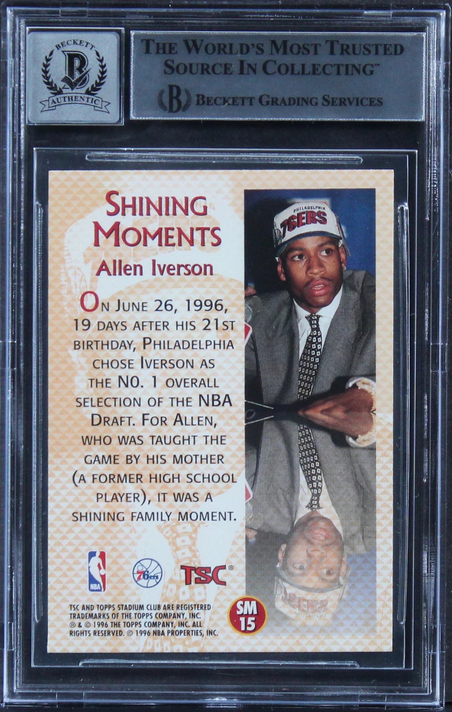 Allen Iverson Signed 1996 Stadium Club Shining Moments #SM15 RC Auto 10 BAS Slab - Image 3