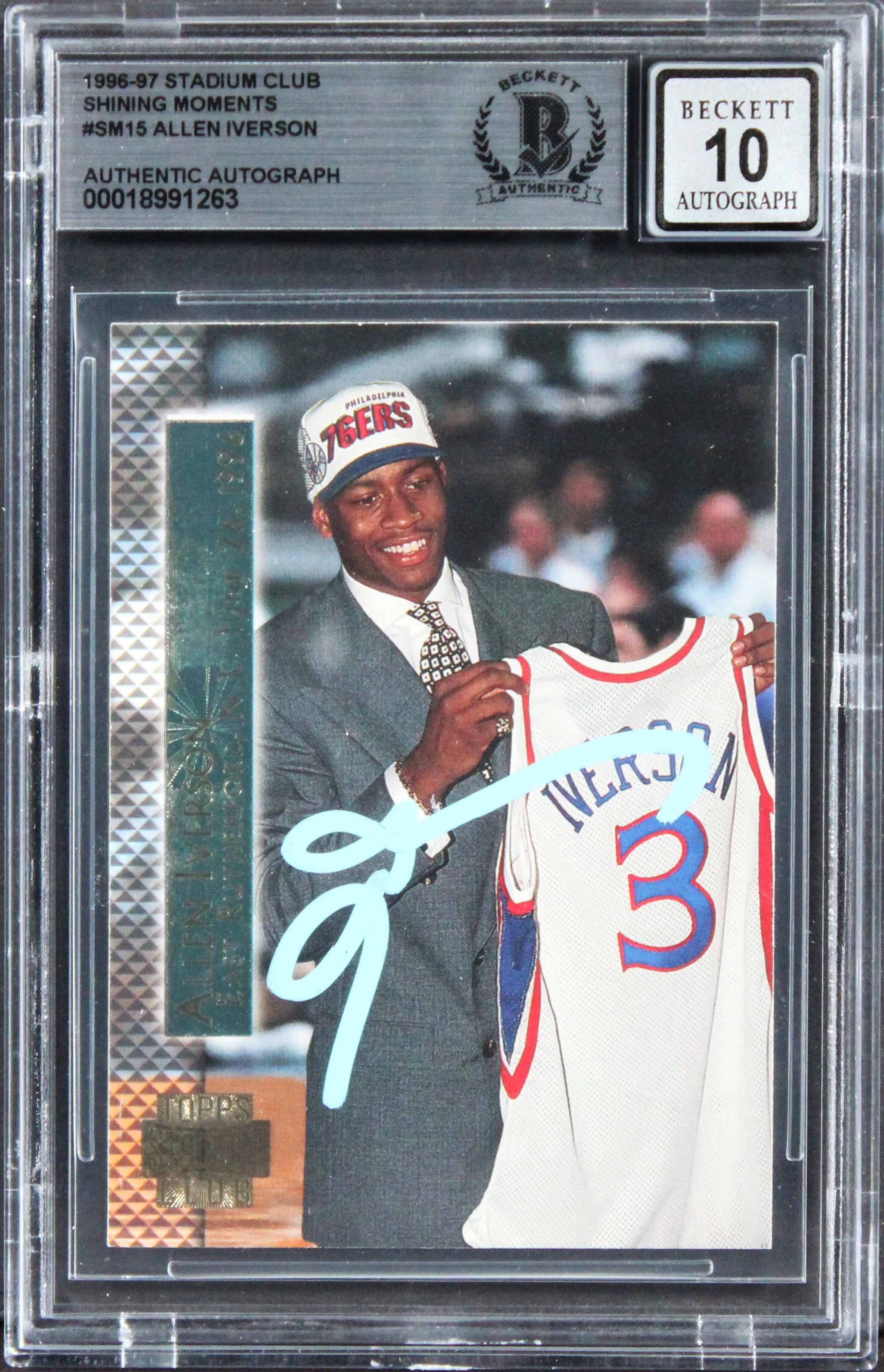 Allen Iverson Signed 1996 Stadium Club SM #SM15 RC Card Auto Gem 10! BAS Slabbed - Image 2