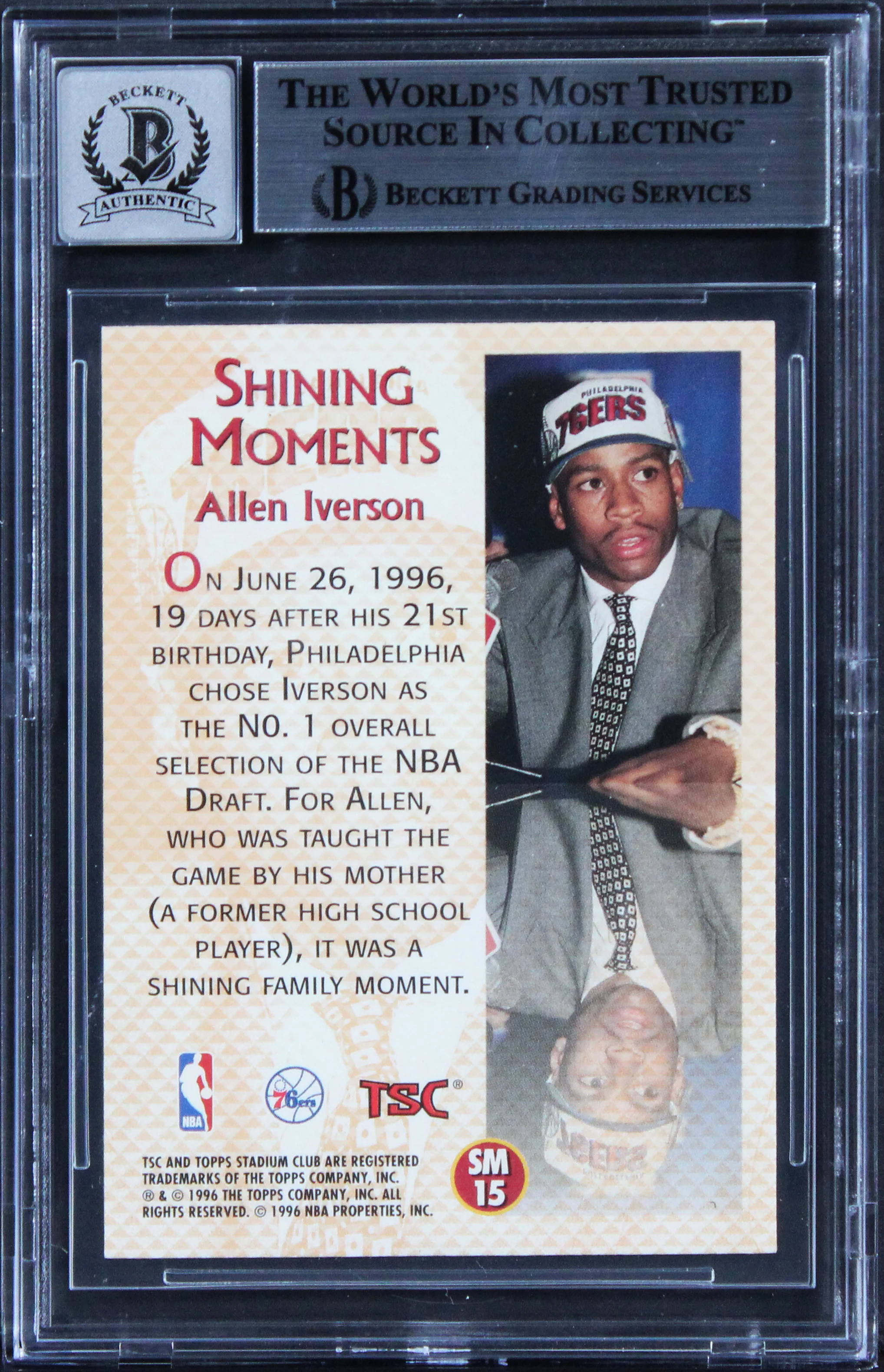Allen Iverson Signed 1996 Stadium Club SM #SM15 RC Card Auto Gem 10! BAS Slabbed - Image 3