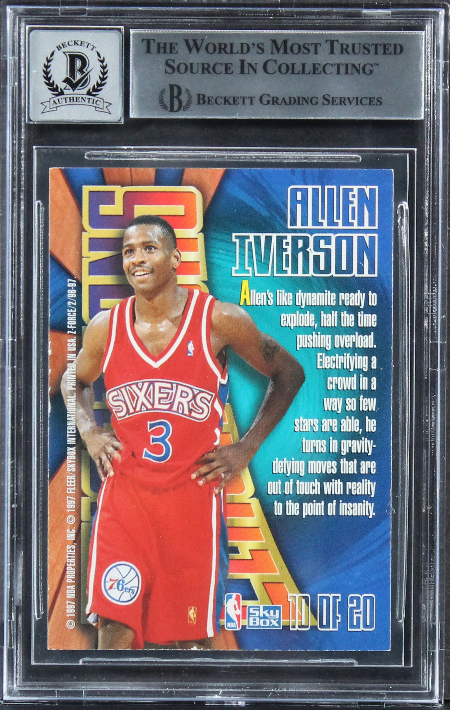 Allen Iverson Signed 1996 Z-Force Zensations #10 10/20 RC Auto 10! BAS Slabbed - Image 3