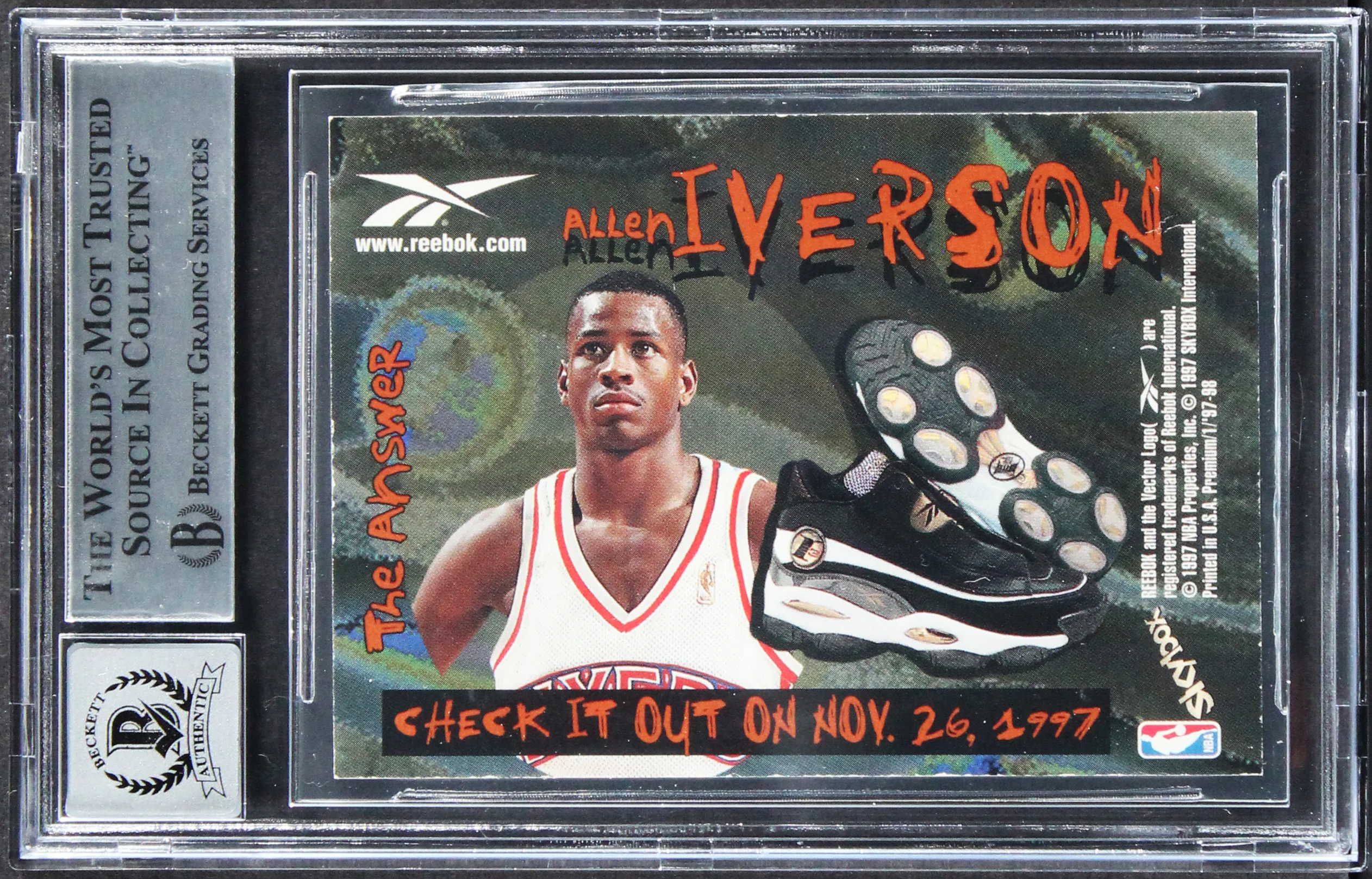 Allen Iverson Signed 1997 Skybox Premium Bronze #100 Card Auto 10! BAS Slabbed - Image 3