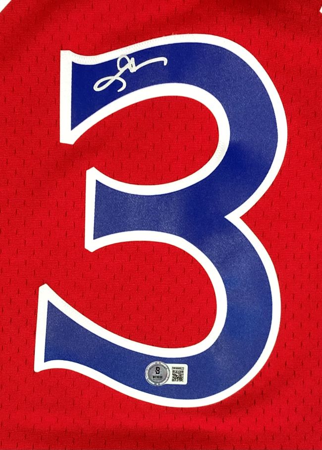 Allen Iverson Signed Philadelphia 76ers 96/97 Red M&N HWC Swingman Jersey BAS - Image 2