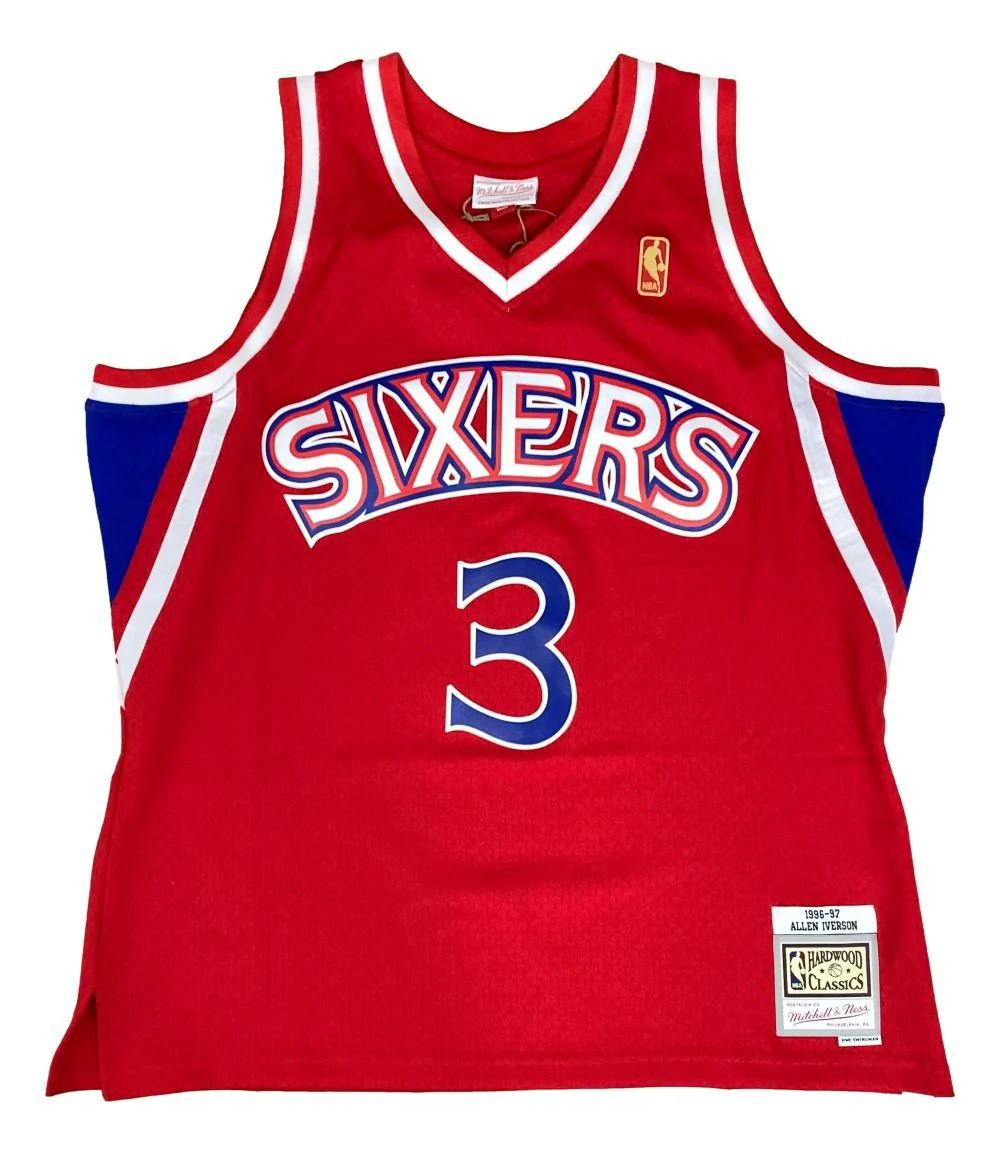 Allen Iverson Signed Philadelphia 76ers 96/97 Red M&N HWC Swingman Jersey BAS - Image 3