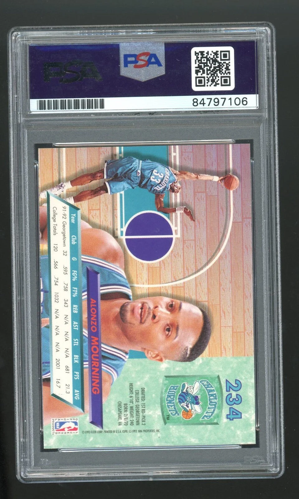 Alonzo Mourning 1992-93 Fleer Ultra PSA Authentic Auto - Image 2