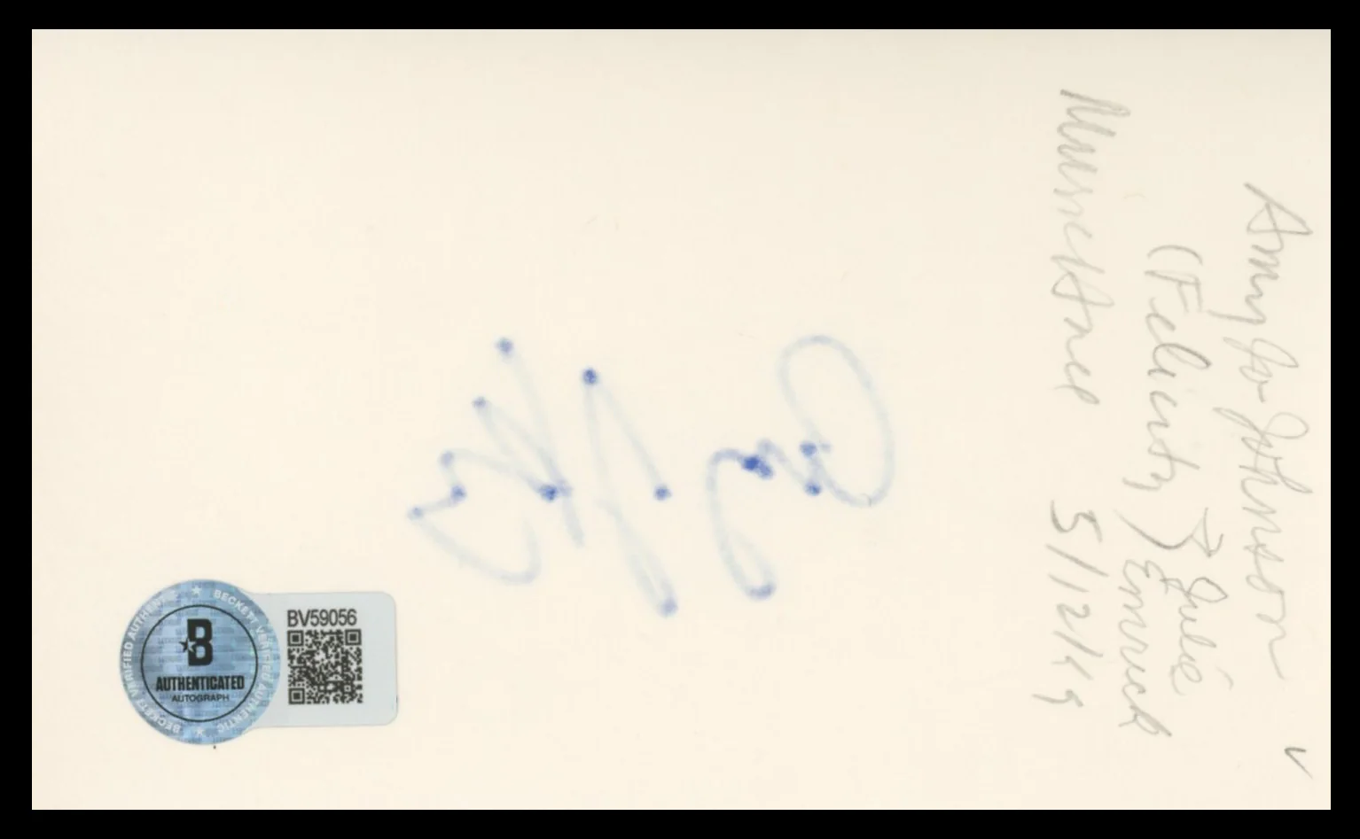 Amy Jo Johnson Power Rangers Authentic Signed 3x5 Index Card BAS #BV59056 - Image 3