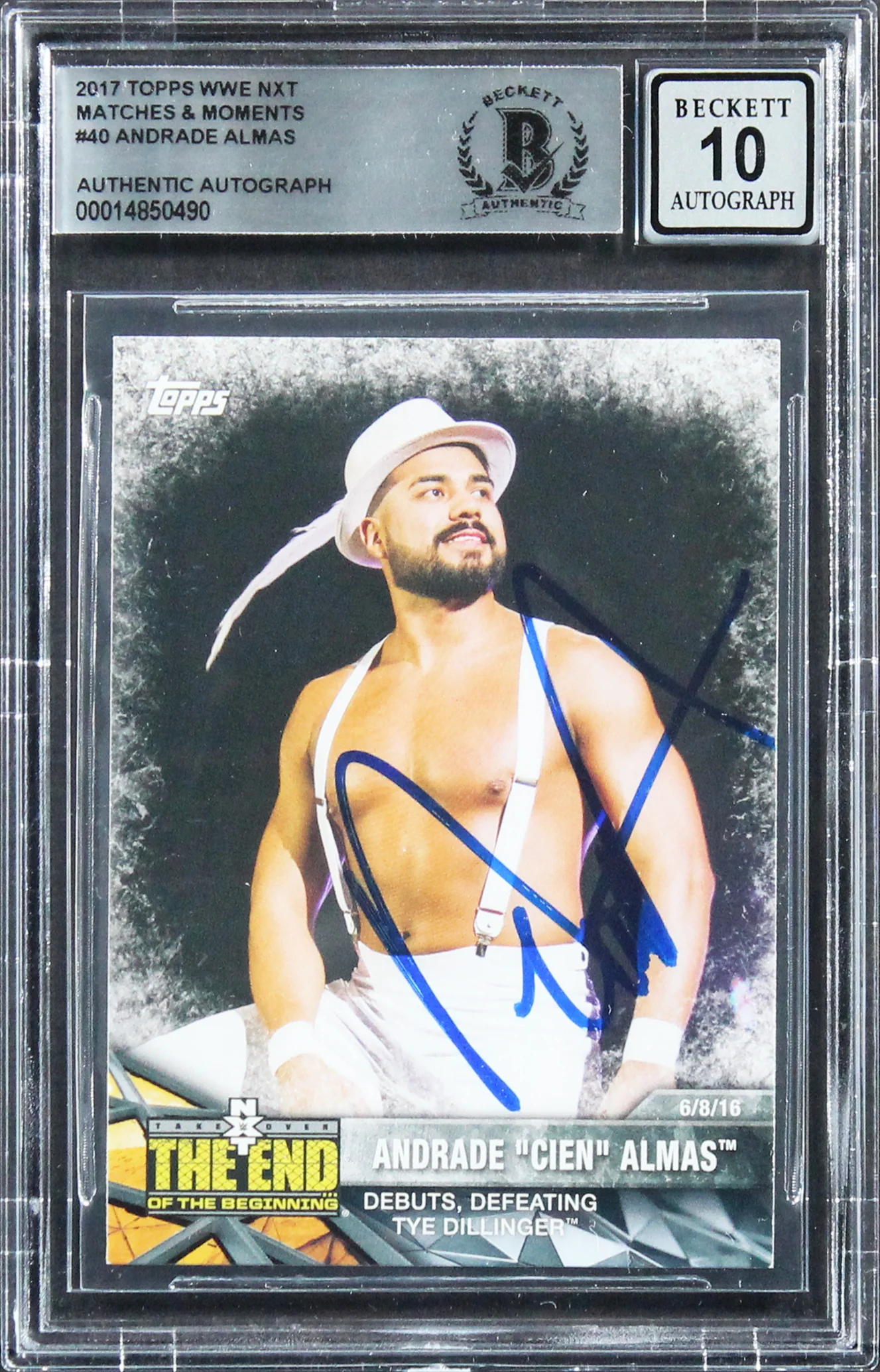 Andrade Almas Authentic Signed 2017 Topps WWE NXT M&M #40 Card Auto 10! BAS Slab - Image 2
