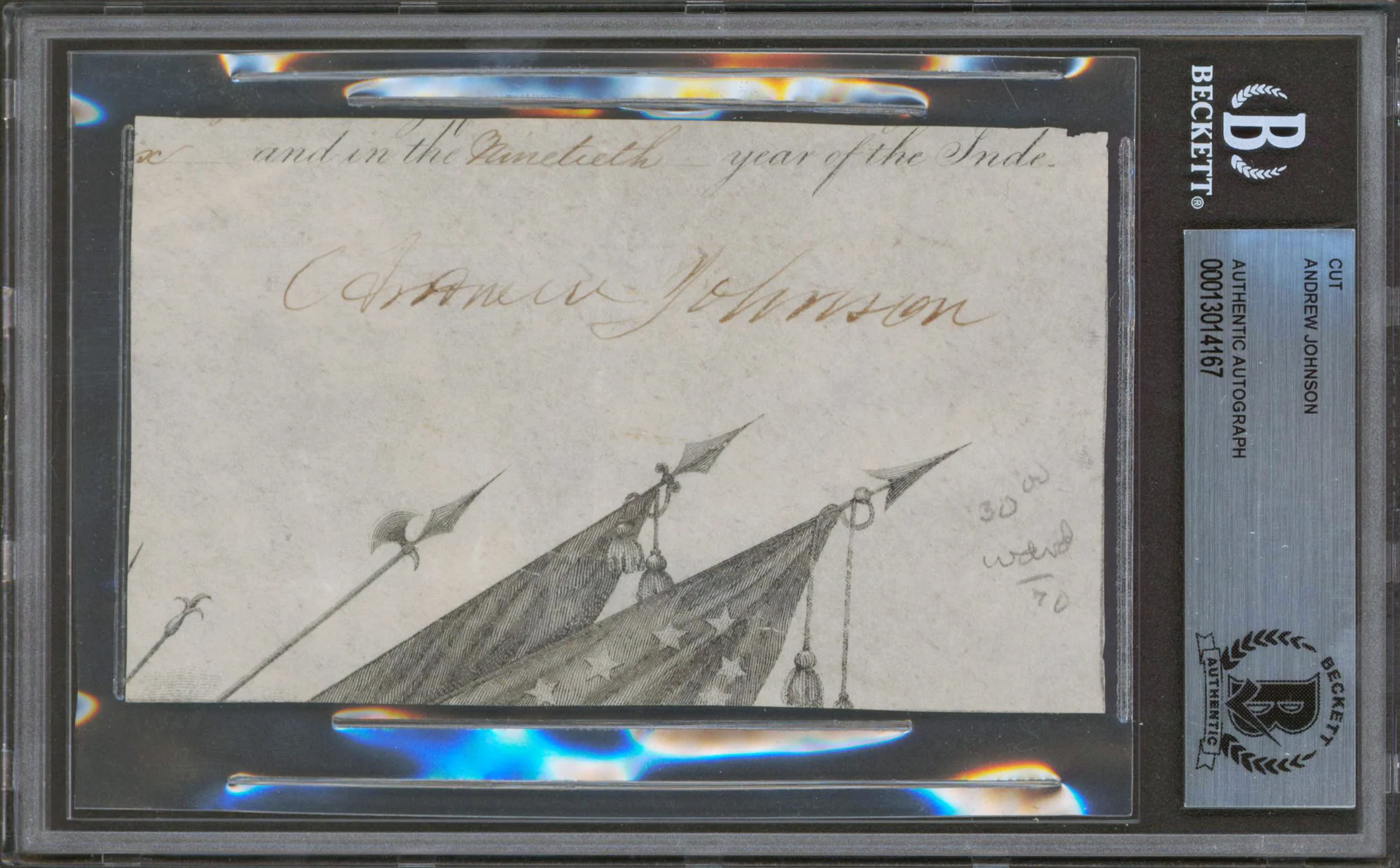 Andrew Johnson Authentic Signed 3x5 Cut Signature Autographed BAS Slabbed - Image 2