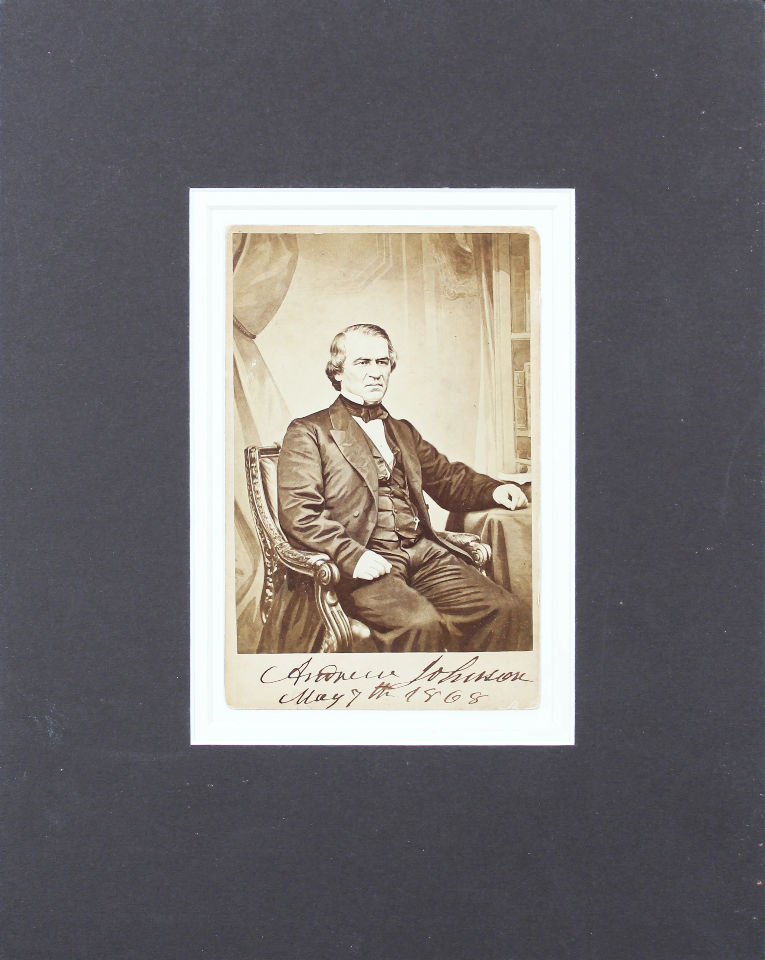 Andrew Johnson "May 7th 1868" Signed Matted 4.25x6.5 Cabinet Photo Auto 9! BAS - Image 2