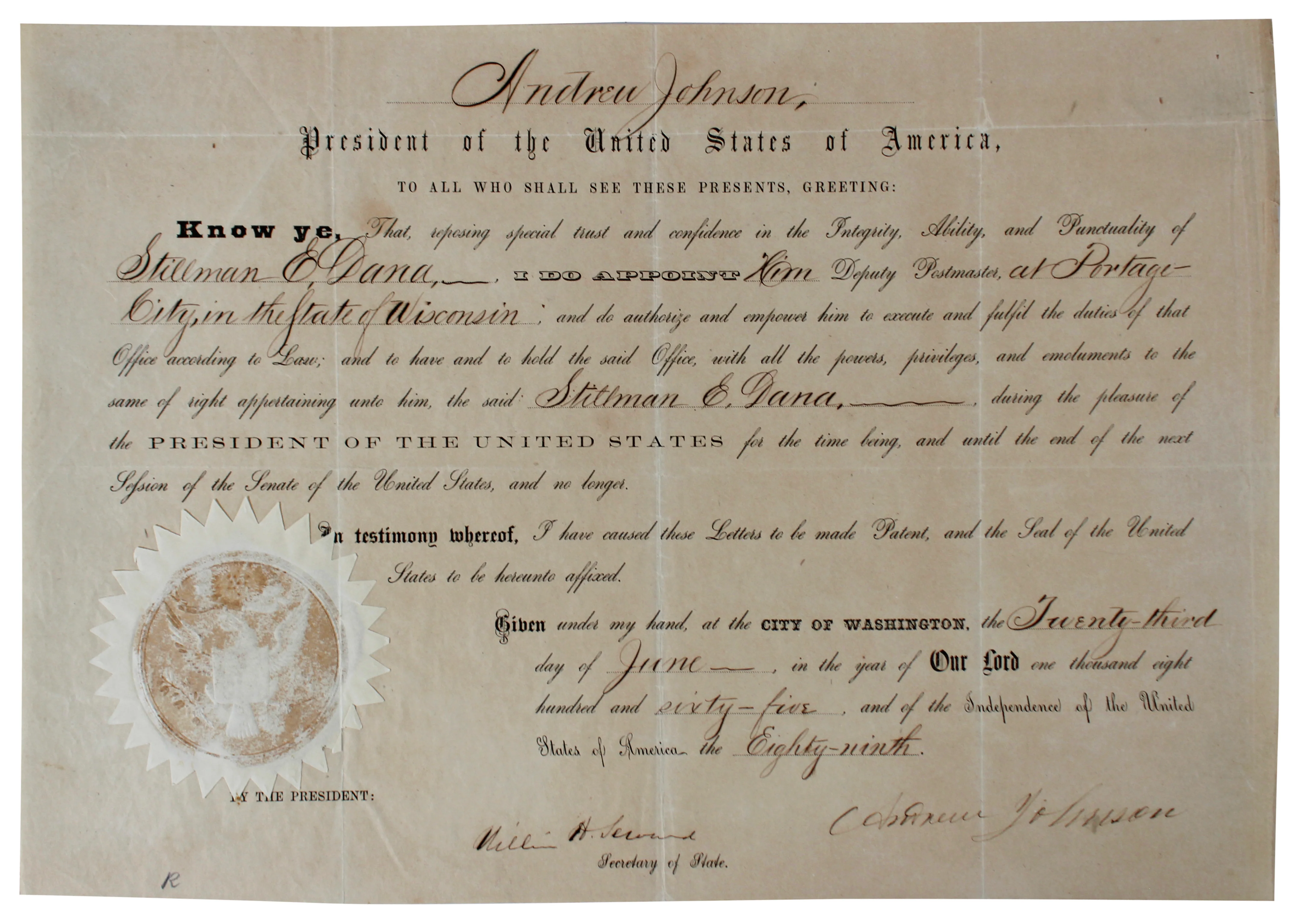 Andrew Johnson Signed 9.65x13.85 1865 Appointment Document PSA/DNA #AC08040 - Image 2