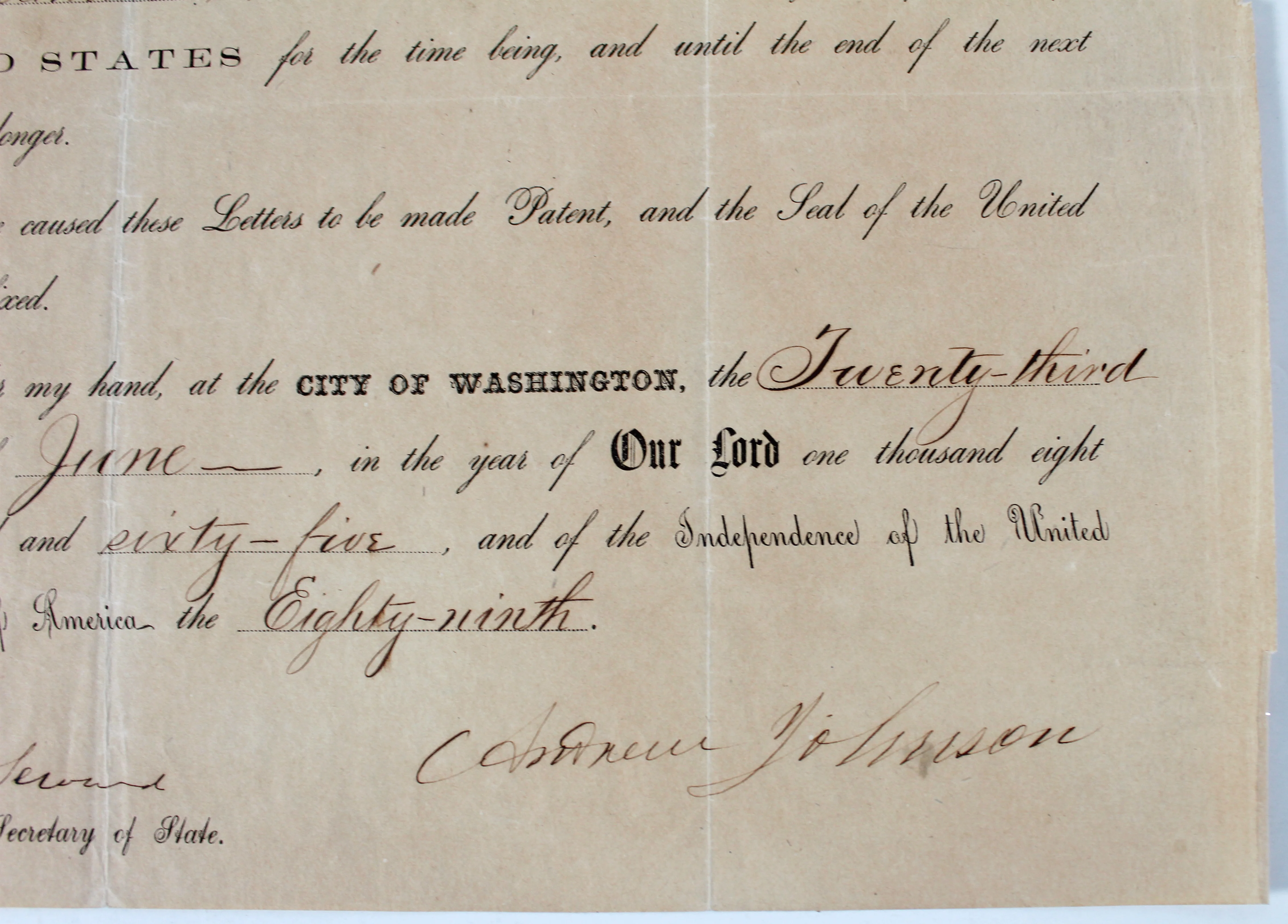 Andrew Johnson Signed 9.65x13.85 1865 Appointment Document PSA/DNA #AC08040 - Image 3