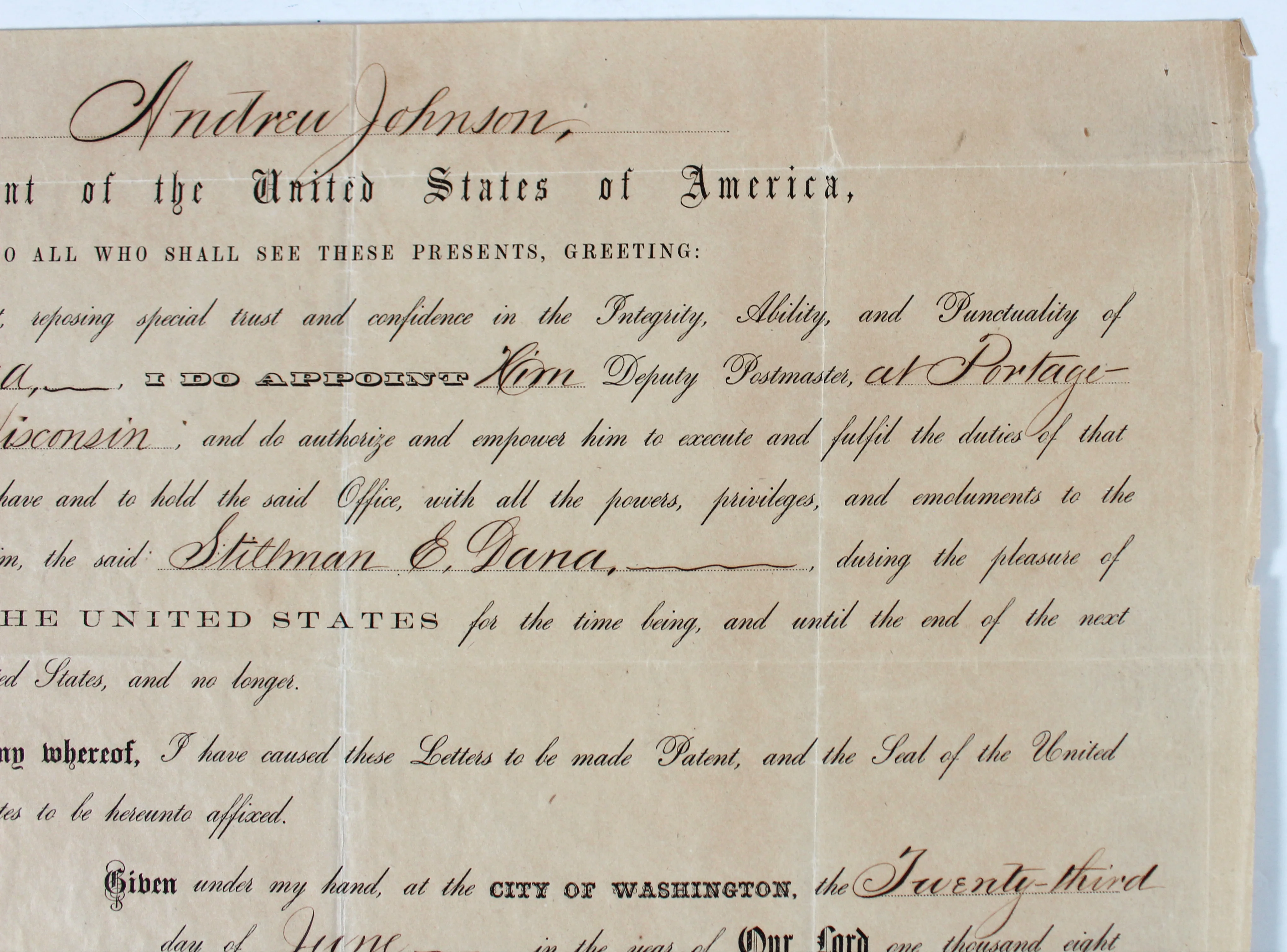 Andrew Johnson Signed 9.65x13.85 1865 Appointment Document PSA/DNA #AC08040 - Image 6