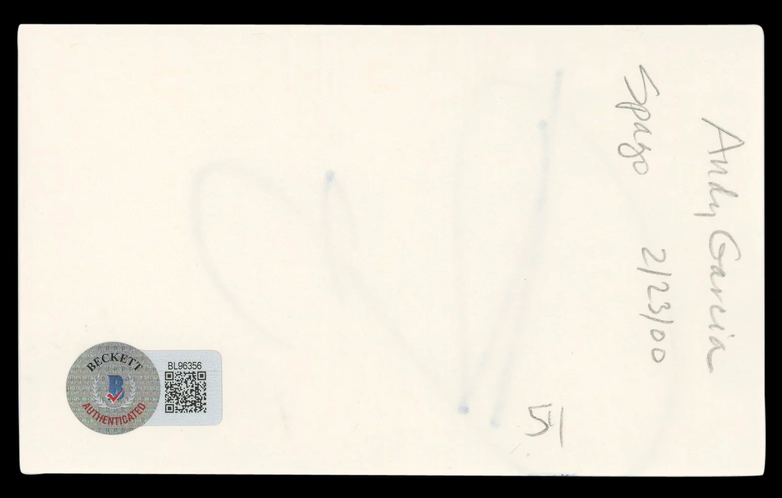 Andy Garcia The Untouchables Authentic Signed 3x5 Index Card BAS #BL96356 - Image 3