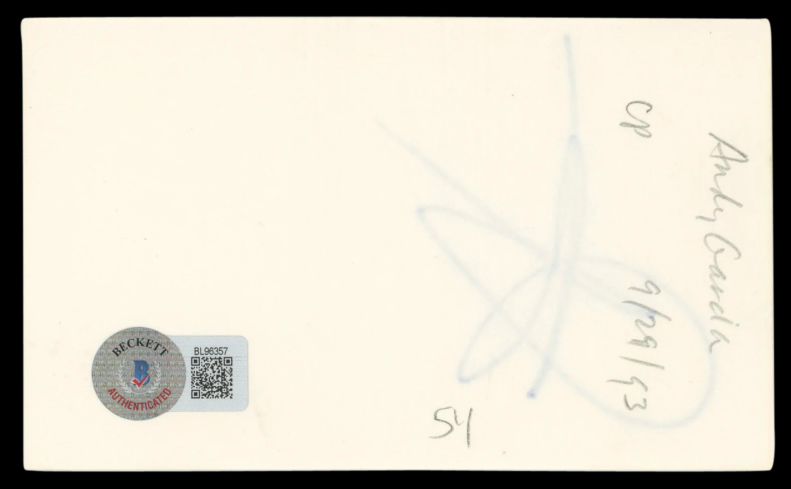 Andy Garcia The Untouchables Authentic Signed 3x5 Index Card BAS #BL96357 - Image 3