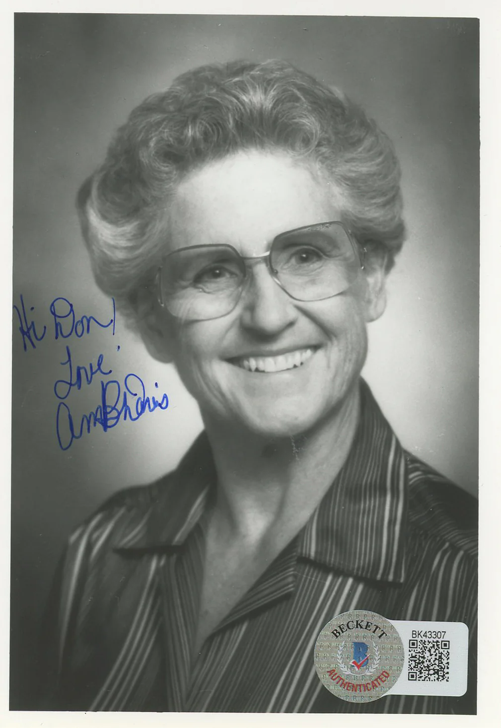 Ann B. Davis The Brady Bunch "Hi Don! Love" Signed 3.5x5 Photo BAS #BK43307