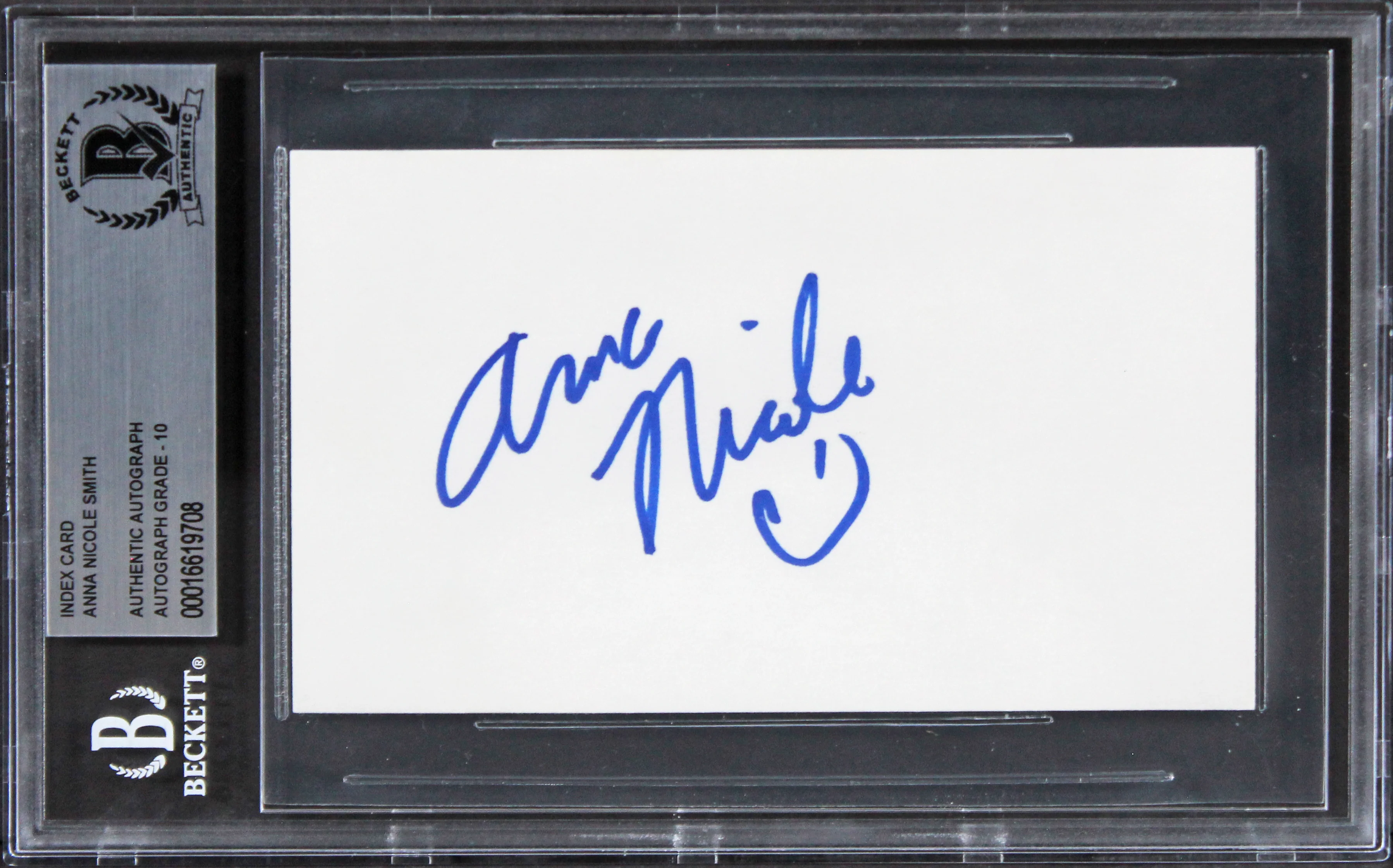 Anna Nicole Smith Playmate Signed 3x5 Index Card Auto Graded Gem 10 BAS Slab 2 - Image 2